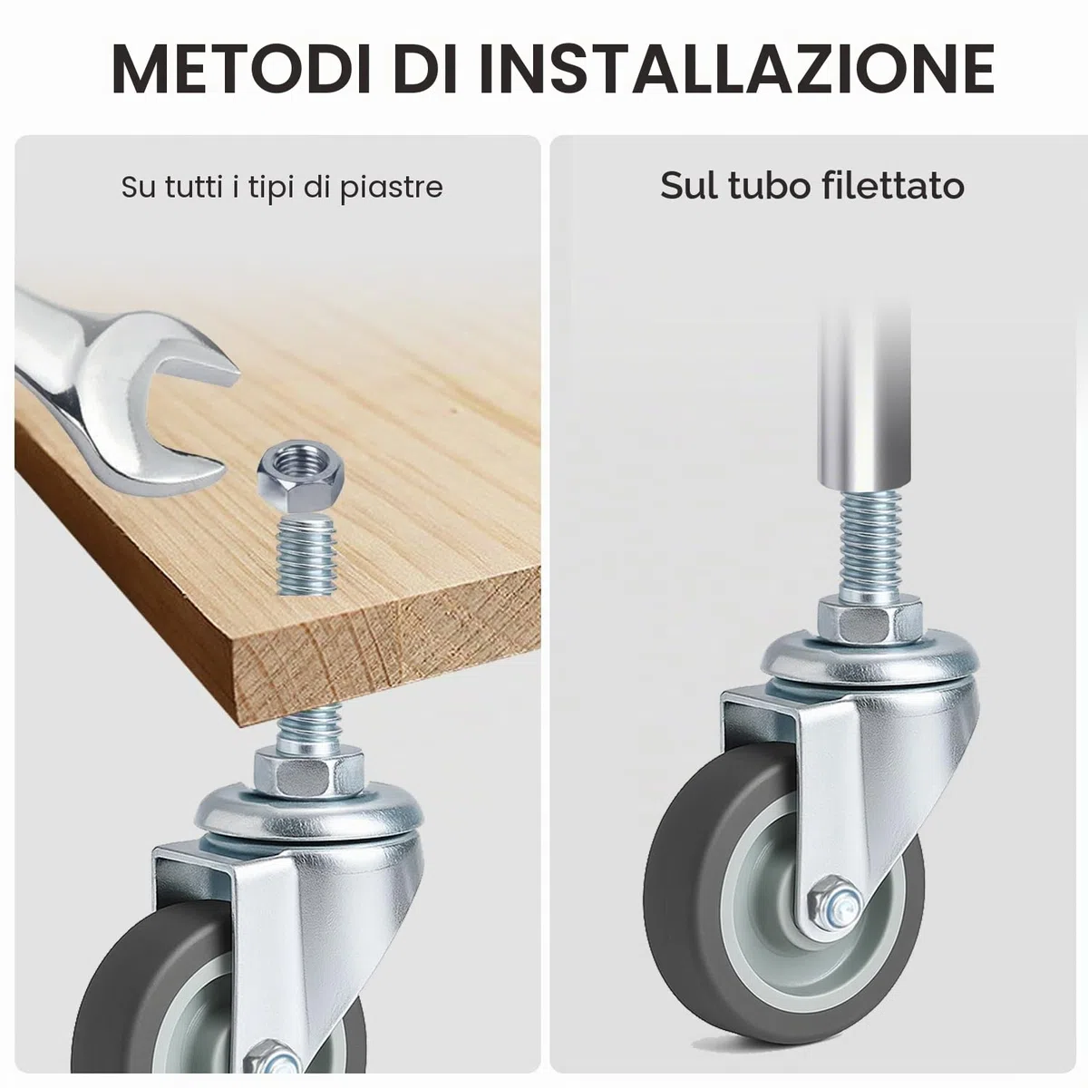 Set di 12 Ruote per Mobili da Perno Filettato M10 x 1,5 x 30 mm, Ruote per Carrello 50mm - Capacità 50 kg per Ruota, Silenziose e Resistenti Rotelle Girevoli a 360 Gradi per Tavolo, Armadio