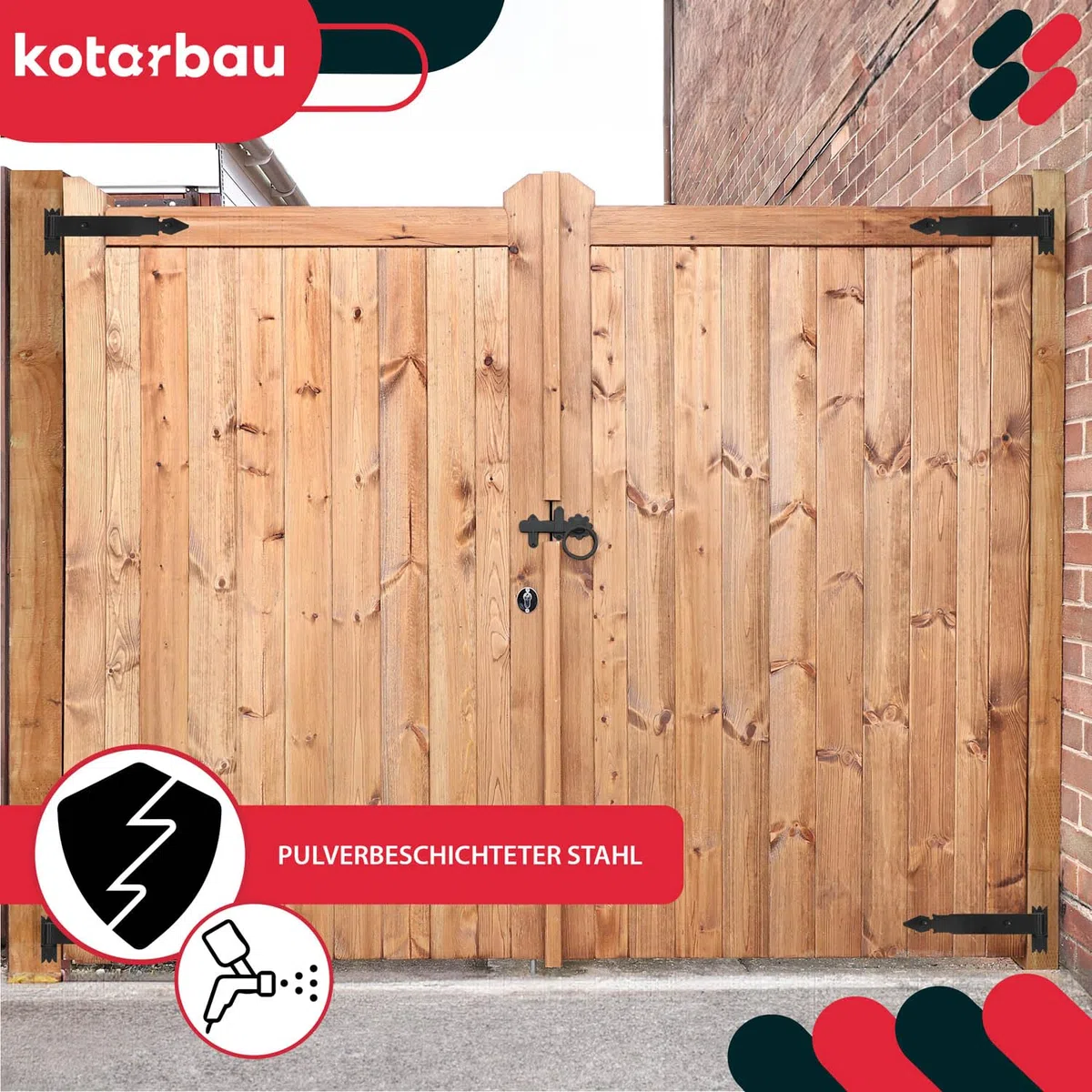 KOTARBAU - Cerniera a bandella per porta, 300 mm, con gancio, rivestimento in polvere, 2 pezzi