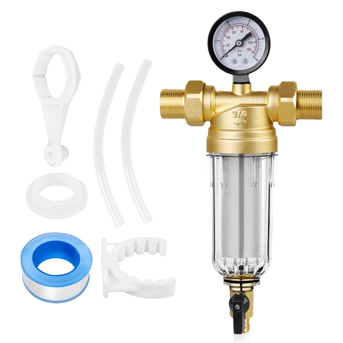 Filtro dell'acqua Spin down Sediment: 1" Filtro acqua Purificatore di rotazione con manometro, filtri dell'acqua di risciacquo riutilizzabile, filtro dell'acqua per sedimenti
