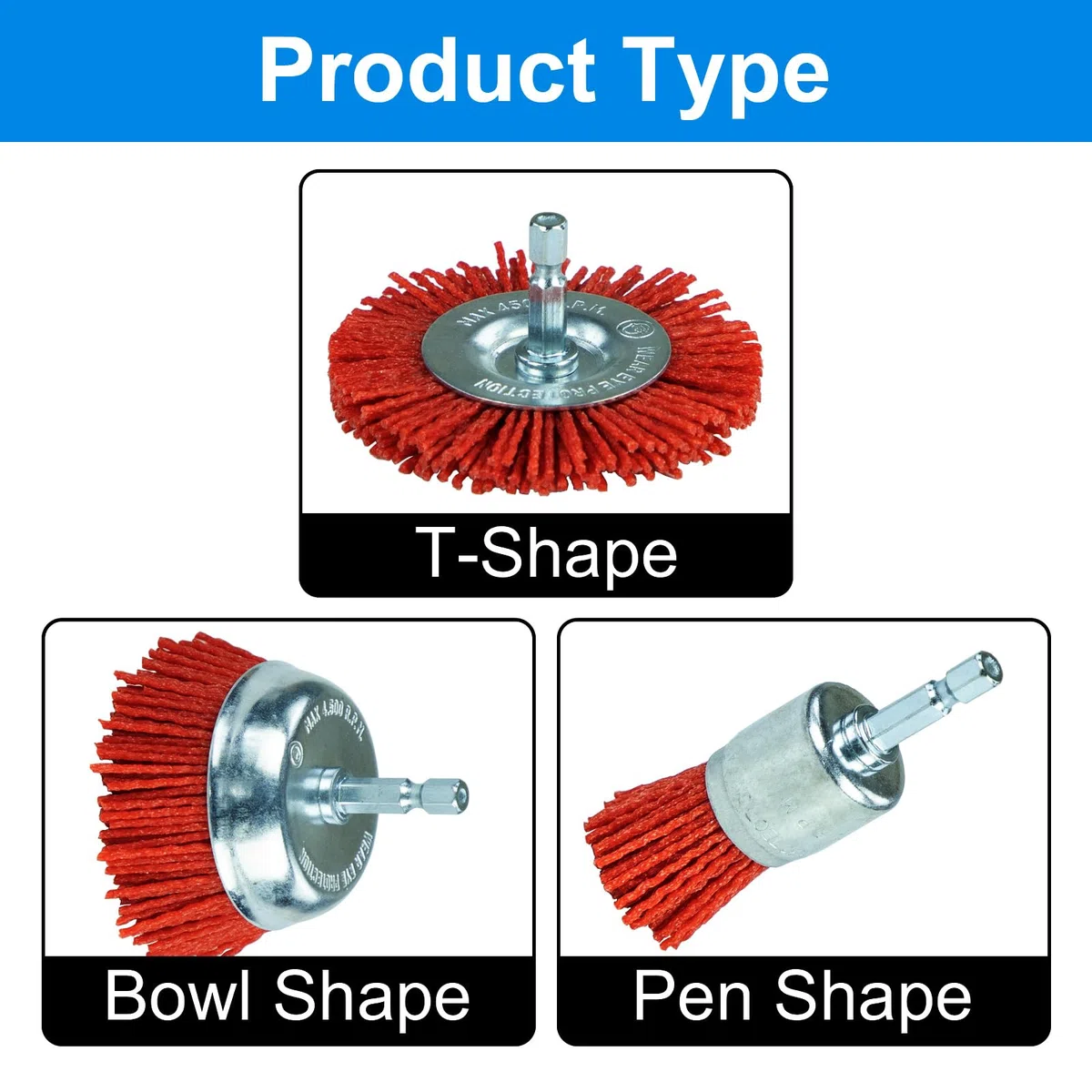 SALI 9-TLG set di spazzole a tazza in nylon, spazzole a filo con gambo esagonale da 1/4" (6,35 mm), 3 misure Set di spazzole in nylon per trapano per rimuovere ruggine e corrosione