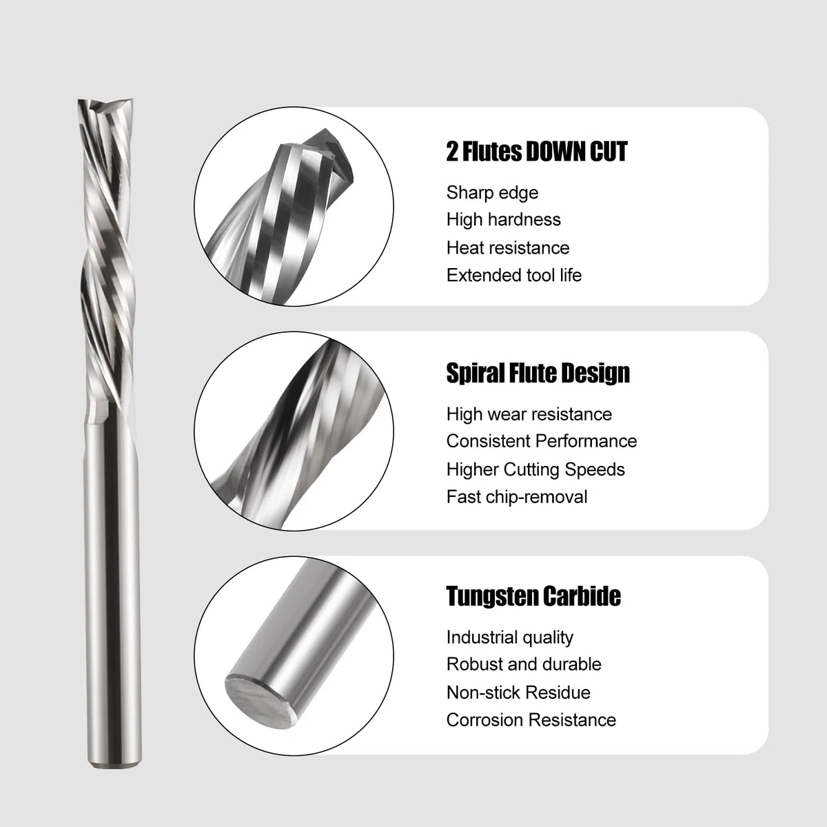 HOZLY 3,175 mm x 17 mm per mancini 2 punte a spirale in carburo per fresa a taglio, confezione da 5 (3.175x3.175x17mm)