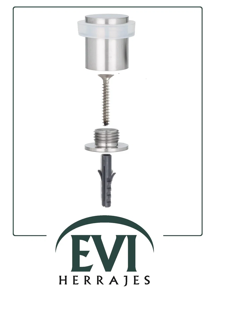 EVI Herrajes | Pack con 2 Fermaporte| Ø20 x 25 mm |Acciaio Inox Finitura Opaca con Gomma Bianca di Silicone Naturale | Compresi utensile, vite + tassello di fissaggio| I-181
