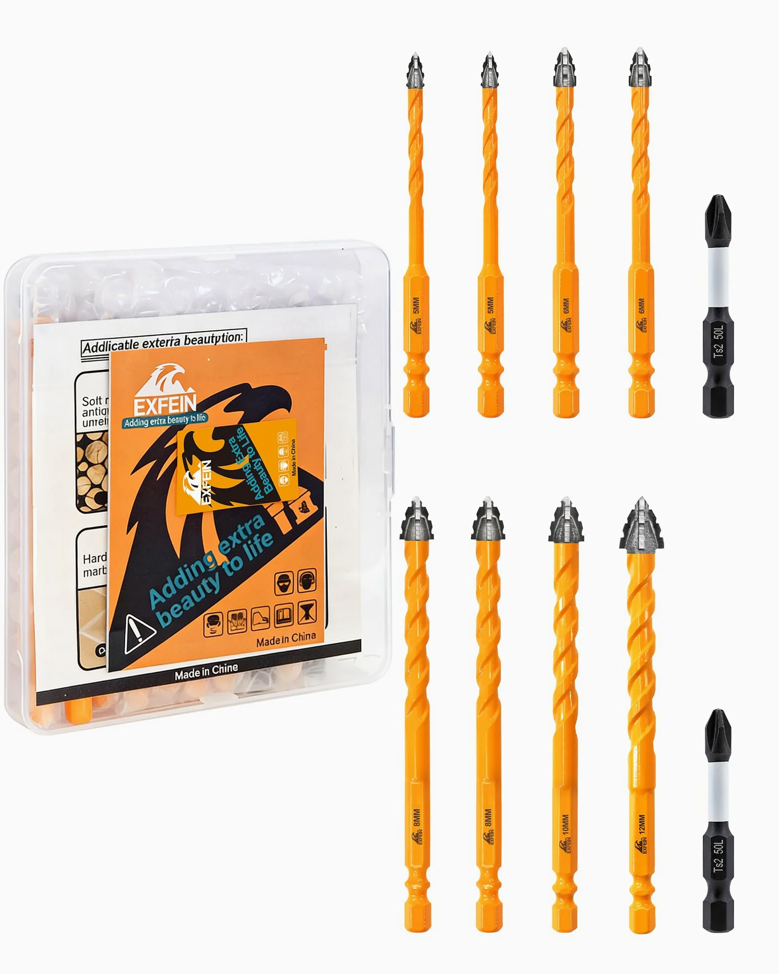 Set Punte Trapano Multifunzione in Carburo di Tungsteno (10 Pezzi), Punte Seghettate Professionali con Attacco Rapido Esagonale 1/4" da 5-12mm per Piastrelle, Gres Porcellanato, Muro, Cemento