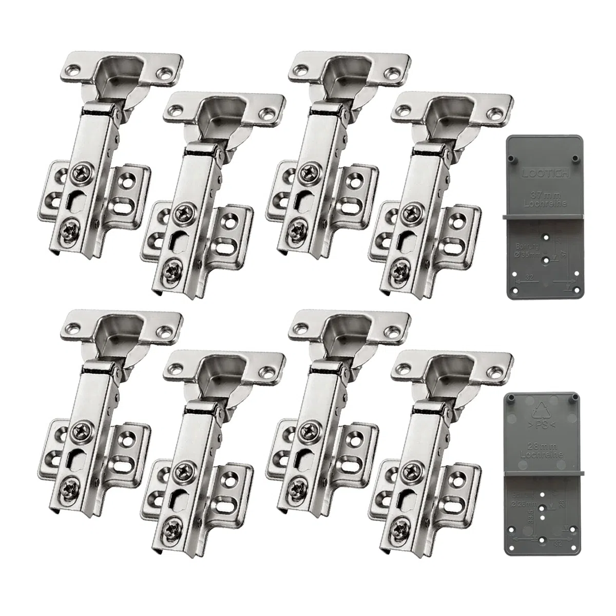 105 Grado Fixed-On Battuta Esterna Cerniere per Porte con Ammortizzatore Integrato Chiusura Lenta Cucina Cerniera Armadio Porta per Ante Mobili Morbido Paracolpi 8 Pezzi
