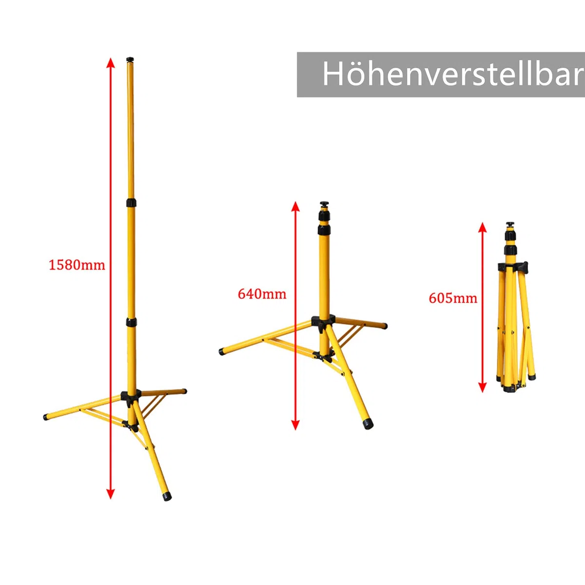 Gimisgu Treppiede telescopico, Treppiede per faretti LED per lavoro luce cantiere Flood, Proiettori Trepiede LED, Altezza regolabile fino a 1,60 m Giallo-Staffa Singola