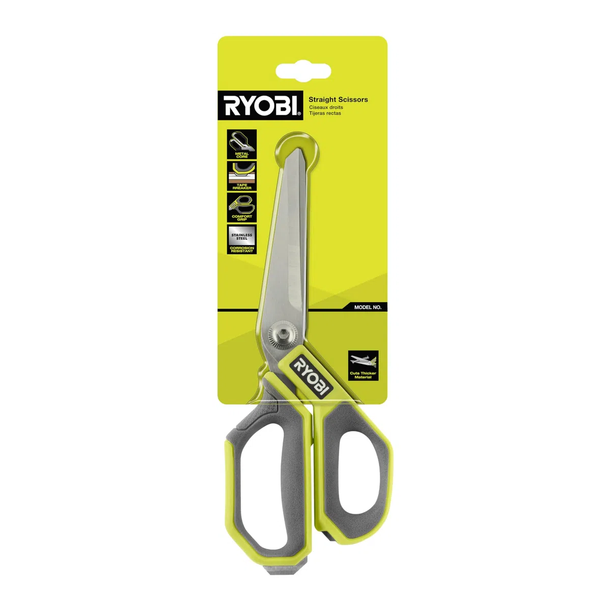 RYOBI Forbici Multiuso da Lavoro con Lame Affilate in Acciaio, Impugnatura Ergonomica Antiscivolo, Adatte per Tessuti, Cartone, Plastica e Filo, RHCSS01