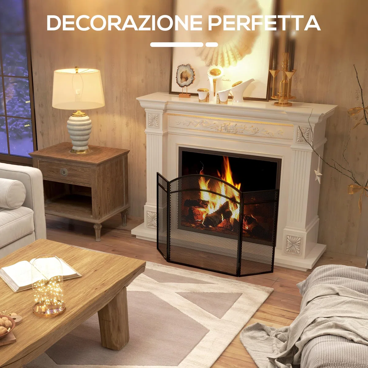 HOMCOM Schermo Parascintille per Camino Pieghevole a 3 Pannelli, Griglia per Caminetto in Metallo con Design Classico, 96x60cm, Nero