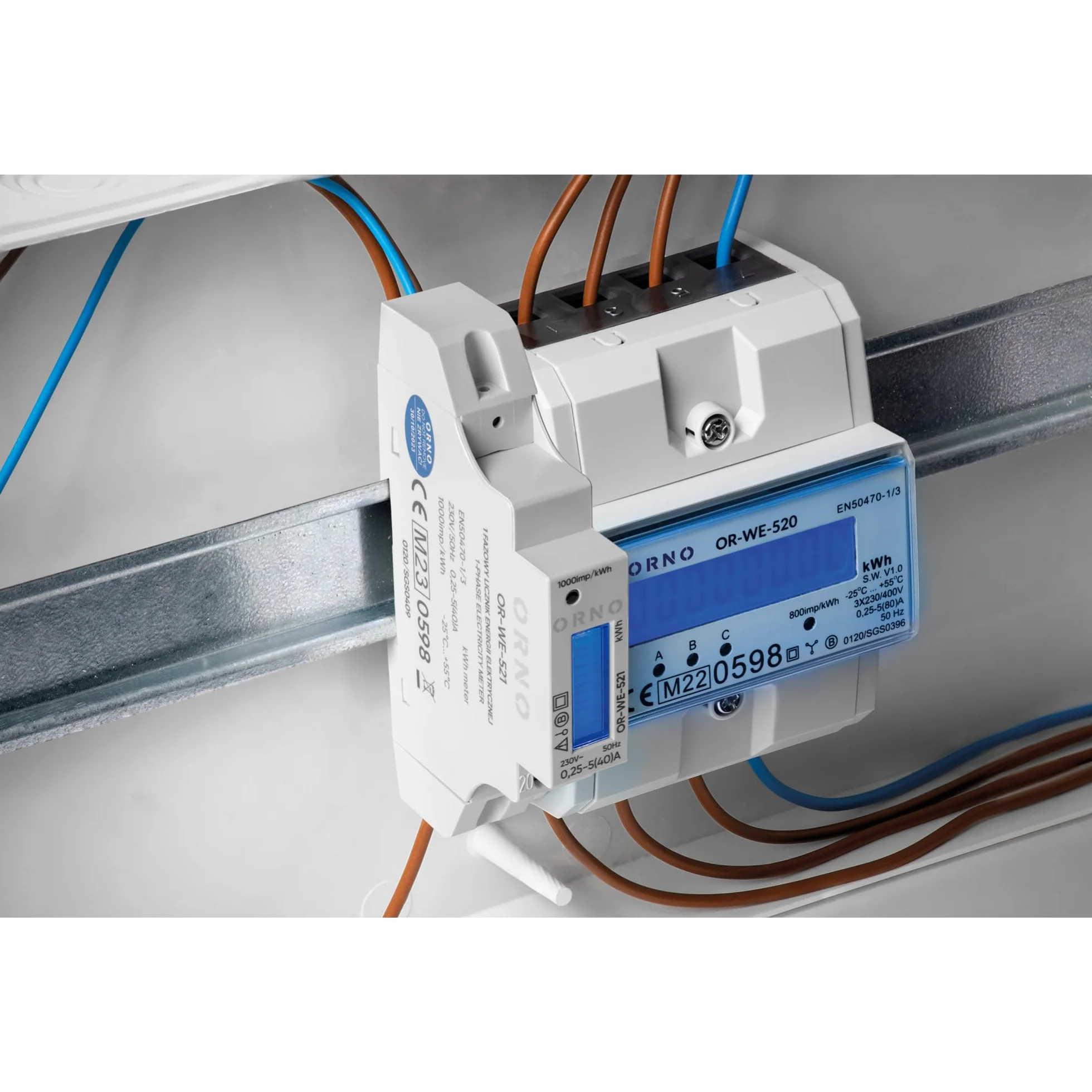 Contatore Energia Elettrica Monofase 1 Modulo 40A MID Illuminato DIN TH-35mm, Contatore a Defalco/Contatore di Sottrazione