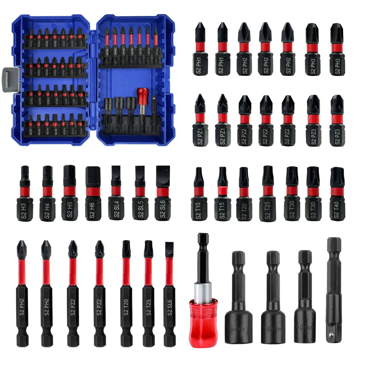 Set di 40 punte per cacciavite a percussione con alloggiamento robusto, in acciaio S2, punte da trapano a percussione lunghe 2,5 cm e 5,1 cm con supporto retrattile e cacciavite magnetico per
