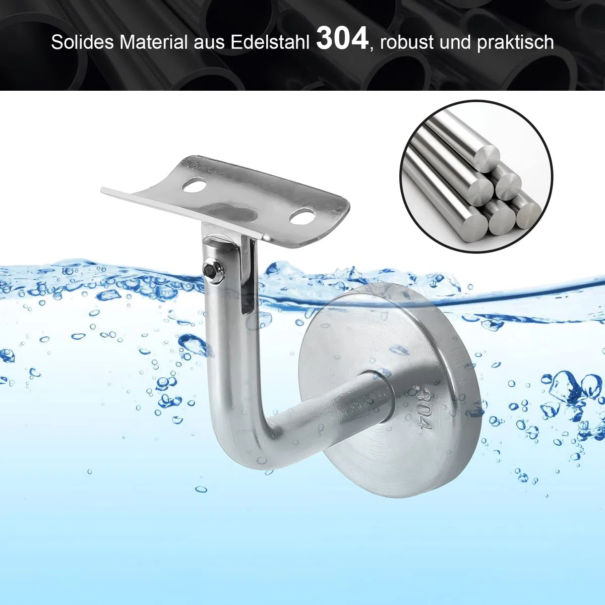 Eulenke Supporto per Corrimano in Acciaio Inox con Rosetta di Copertura - Regolabile per Fissaggio a Parete per Interni ed Esterni