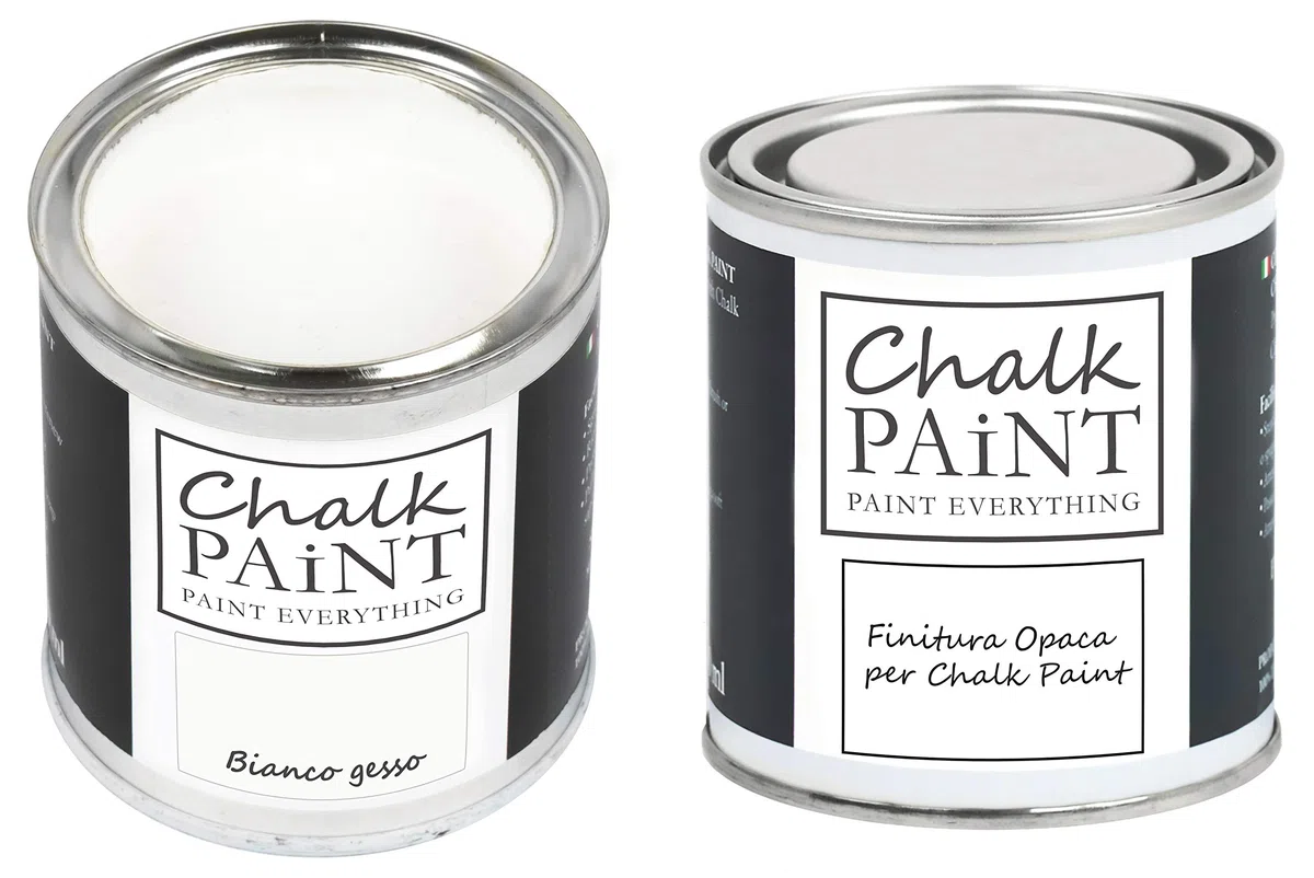 CHALK PAINT EVERYTHING Bianco Gesso & FINITURA - Kit Pronto Vernicia e Proteggi (250 ml + 250 ml)