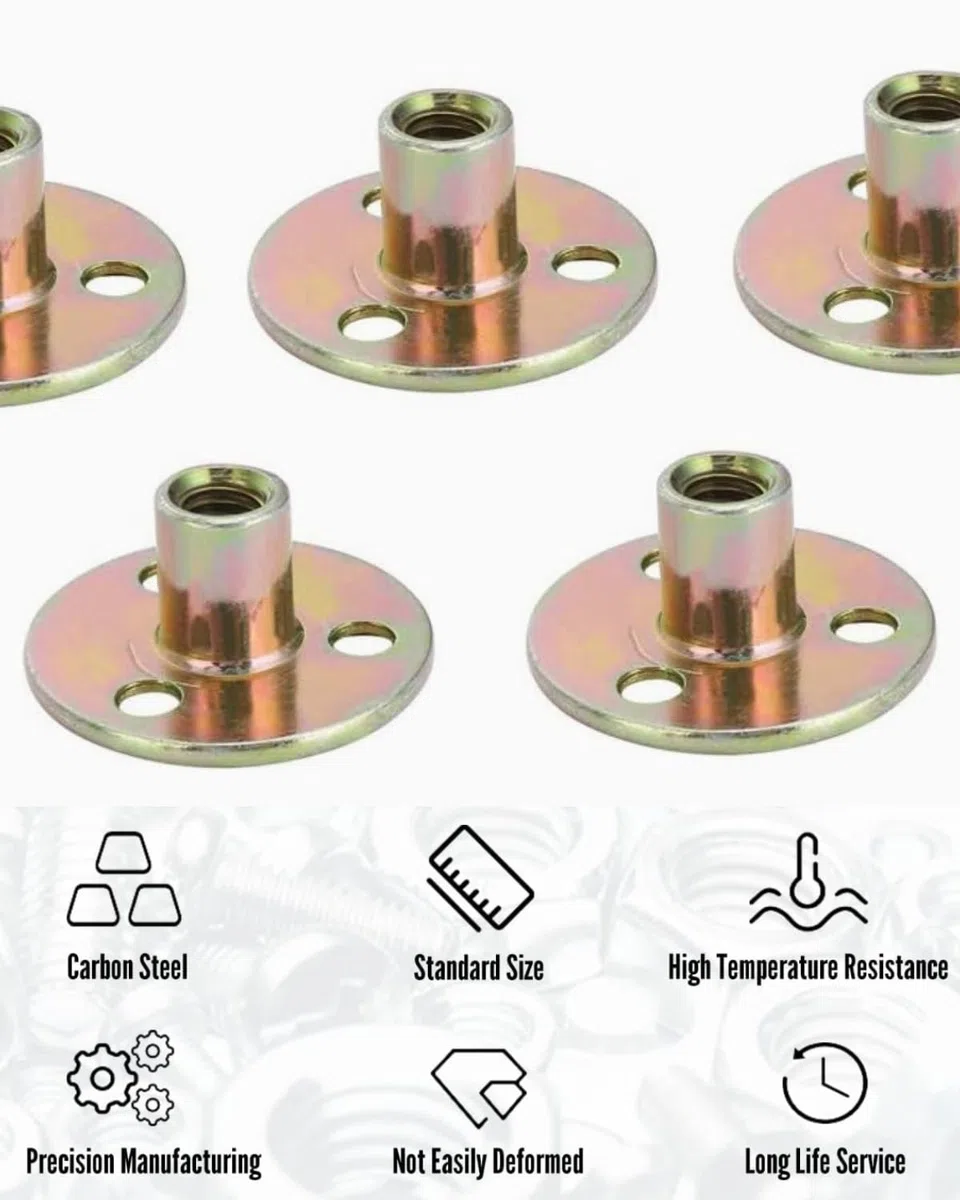10 Pezzi Dado Flangiato M8, Dado a T con Foro Bavato M10,Dadi a 3 fori, In Ferro Zincato con Base Rotonda per Fissaggio Mobili di Collegamento, per collegamento mobili, M8x36x2.5mm