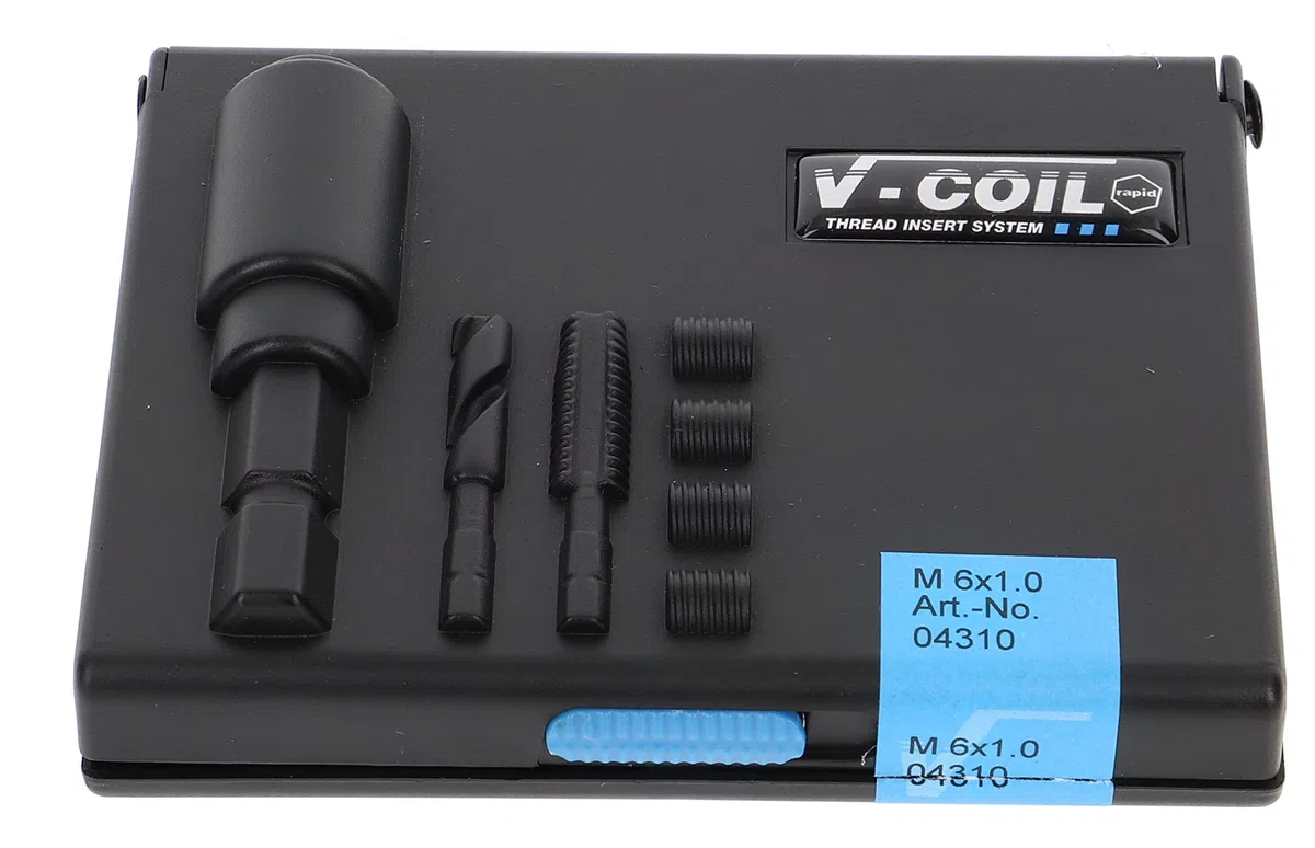 V-Coil - Kit di riparazione rapida per filetti, utensili dotati di codolo esagonale da 1/4", 6 x 1 mm