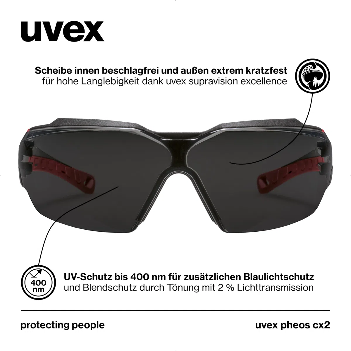 Uvex pheos Cx2 – Occhiali da stiro – Tecnologia Supravision Excellence – senza metallo, antiappannamento e antigraffio