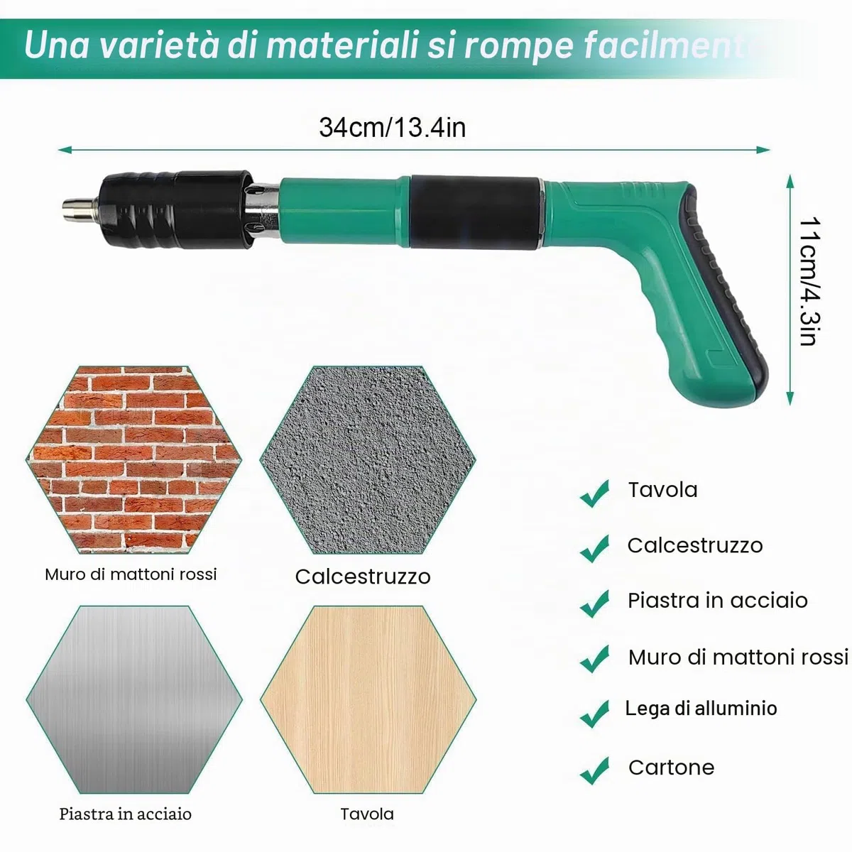 Pistola Sparachiodi, Sparachiodi Aria Compressa Manuale, Spara Chiodi per Cemento e Ferro, Chiodatrice con 100 Chiodi Rotondi - per Acciaio e Calcestruzzo - Facile da Usare