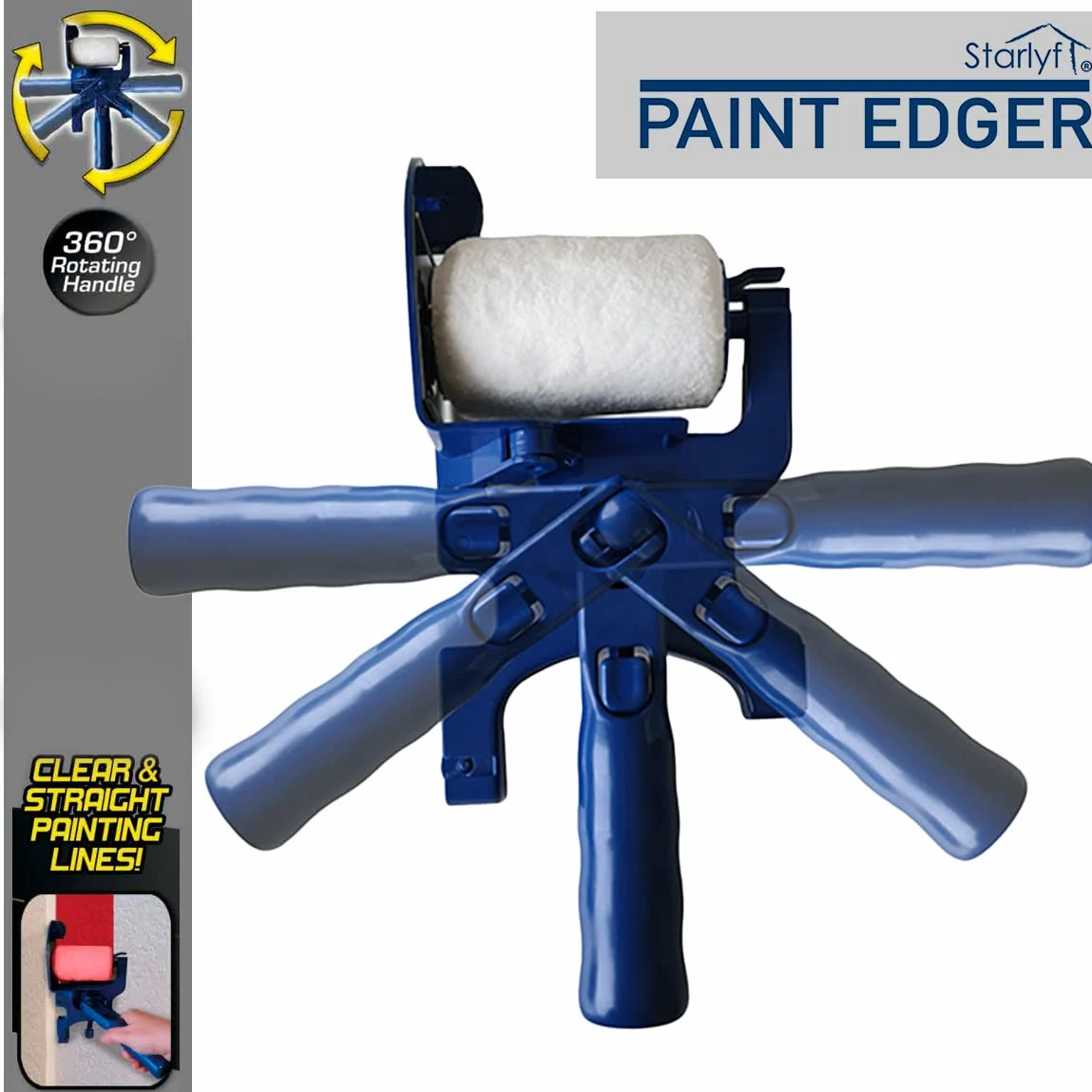 STARLYF Paint Edger - Rullo per pittura con protezione laterale e spazzola laterale integrata/Facile e Pratico. Pareti, soffitti, angoli, bordi-