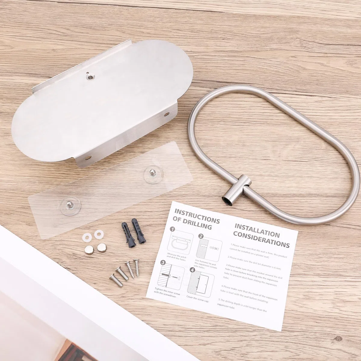 Tinoaly Portasciugamani con Mensola, Ovale Resistente in Acciaio Inox 304 Adesivo Portasciugamani Bagno Anelli Parete Pratico Accessorio Cucina e Bagno(Argento)