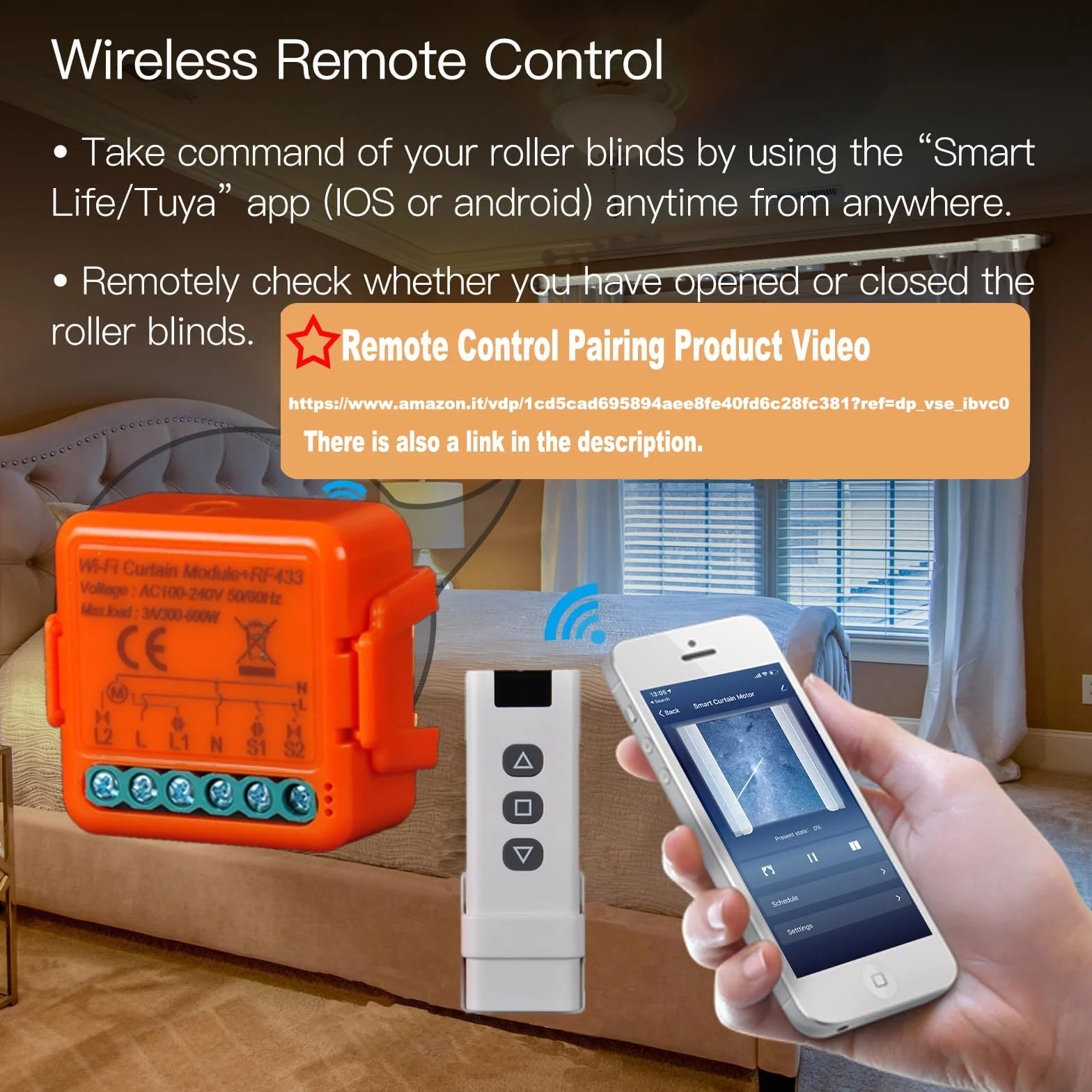 Interruttore Tapparelle RF+ WiFi, kit Telecomando per Tapparelle Elettriche, Funziona in Parallelo con Interruttore Originale, Modulo Compatibile con Alexa e Google Home, App SmartLife/Tuya