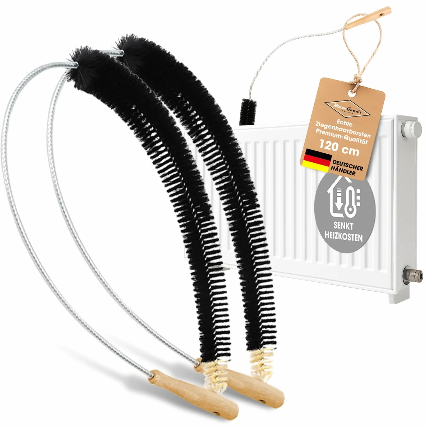 Spazzola per Caloriferi - 2 pezzi - 120 cm - Spazzole per Pulizia Radiatore con Setole di Pelo di Capra - Pulisci Termosifoni Flessibile Lungo - Spolverino Cattura Polvere per Radiatori