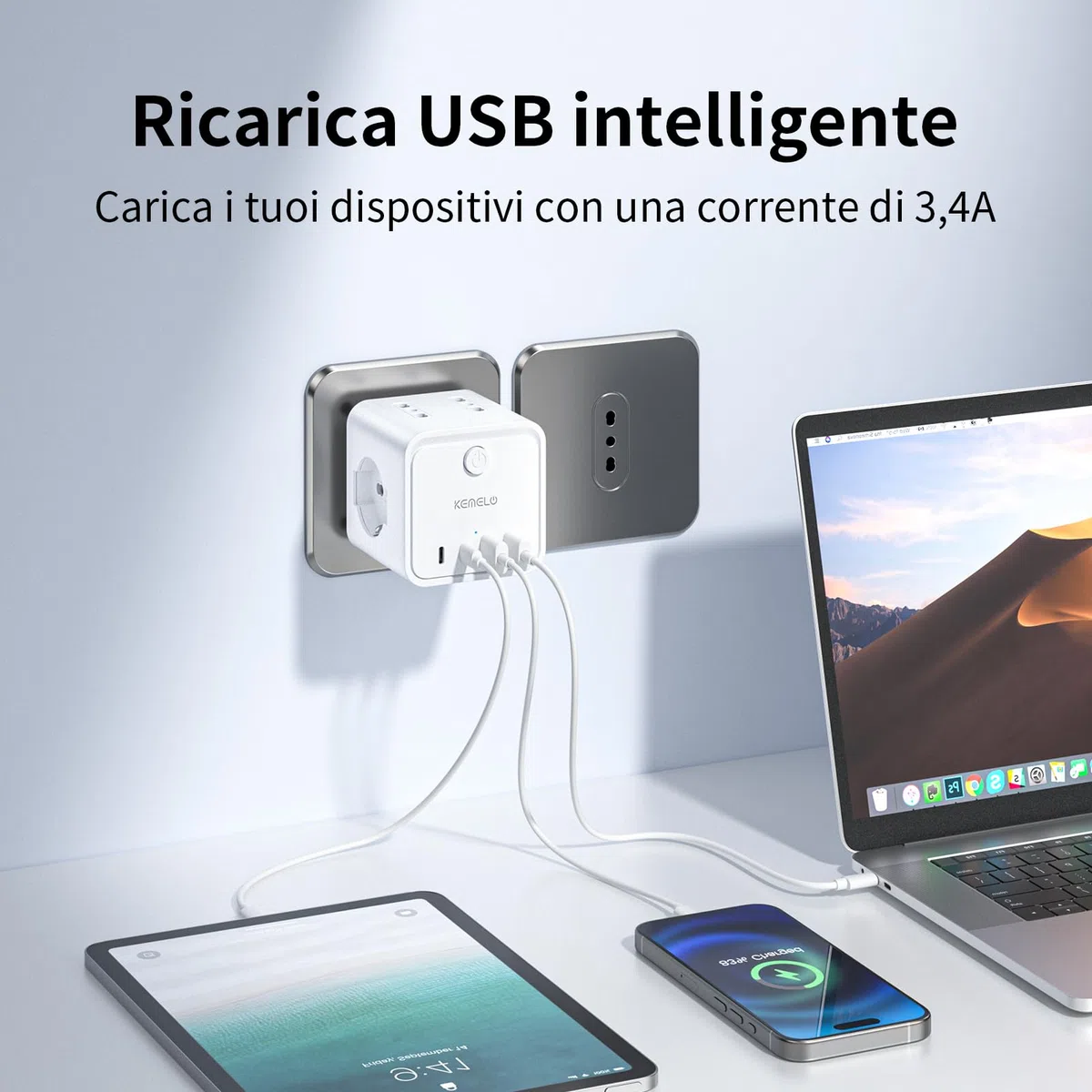 Ciabatta Elettrica Multipresa con 4 Prese Universali 10/16A ITA e Schuko, Ciabatta Multipresa con 2 USB A+2 USB C,Presa Multipla Spina Piatta Salvaspazio con Interruttori per Casa, Ufficio Nero