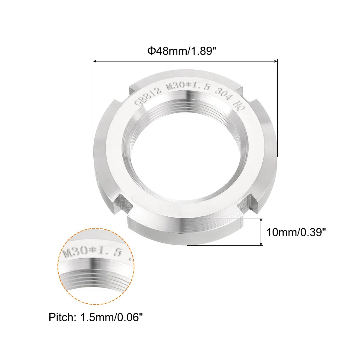 QUARKZMAN M30 x 1.5mm - 2pz Fissaggio Dadi Tondi Scanalati Quattro Scanalature - Dado Bloccaggio Tondo Acciaio Inossidabile 304 per Vari Cuscinetti Volventi, Settore Industriale, Argento