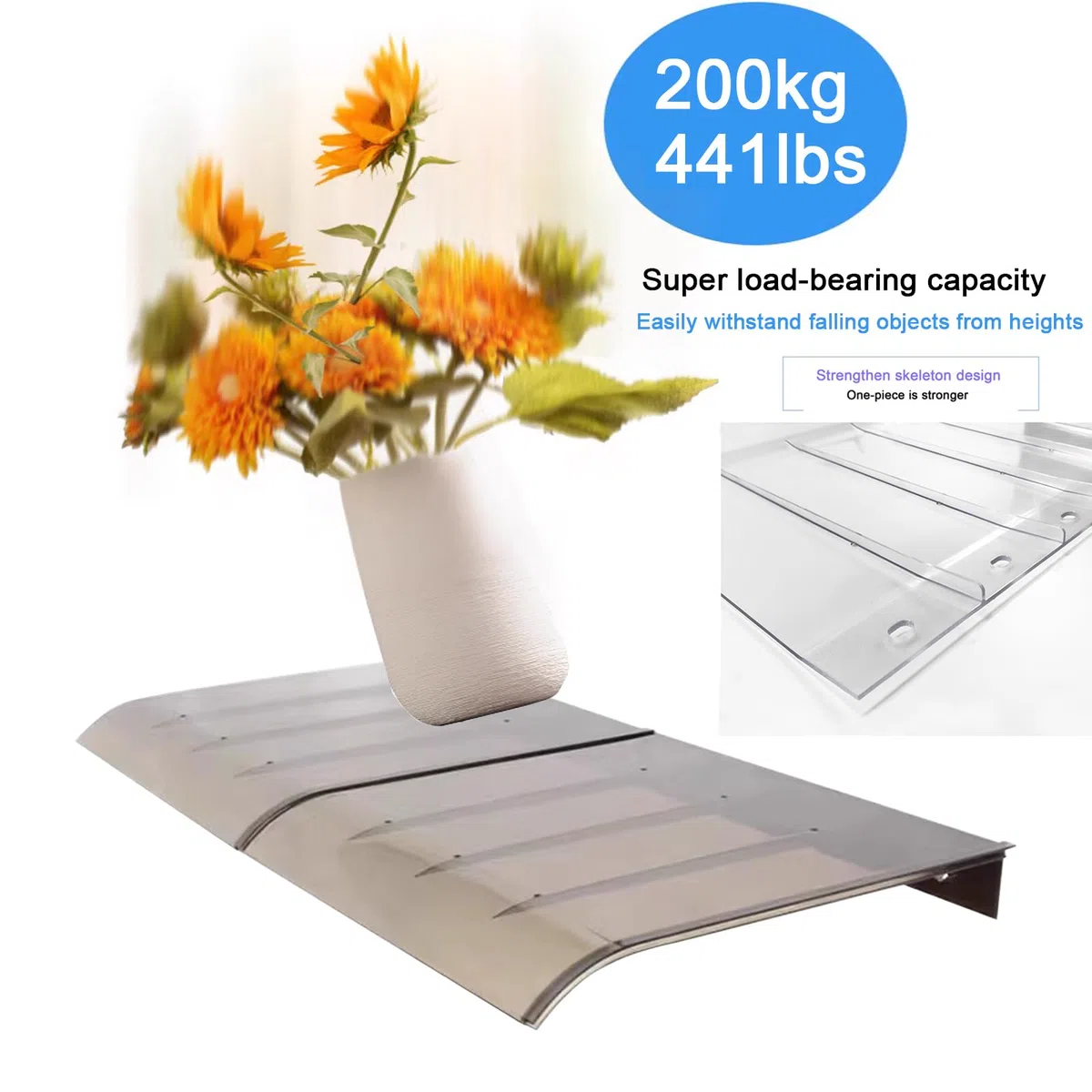 Tenda da Veranda Pensilina in Policarbonato,Tettoia per Porta e Ingresso,Garden Pensilina da Esterno,Pioggia Neve e Protezione Uv,Facile da Montare,Spessore 3mm (40x50cm/16"x20")