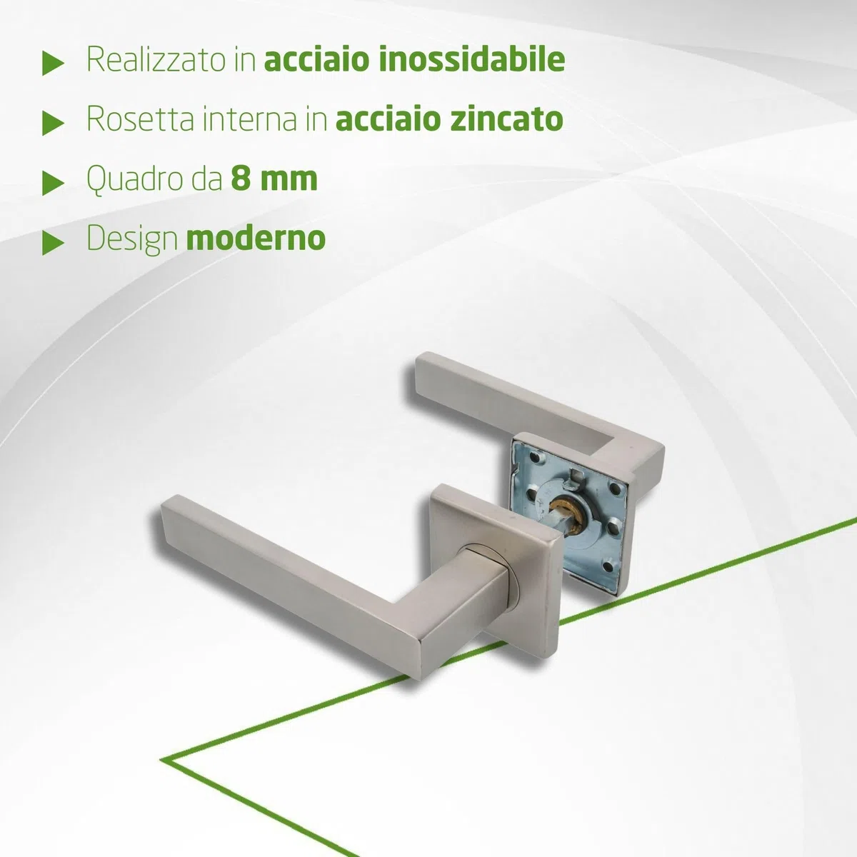 Amig - Set di Maniglie con Rosetta Interna per Porte | Mod. SUKI | 54 x 54 mm | Quadretto da 8 mm | Design Elegante e Semplice | Acciaio Inossidabile | Argentato Opaco