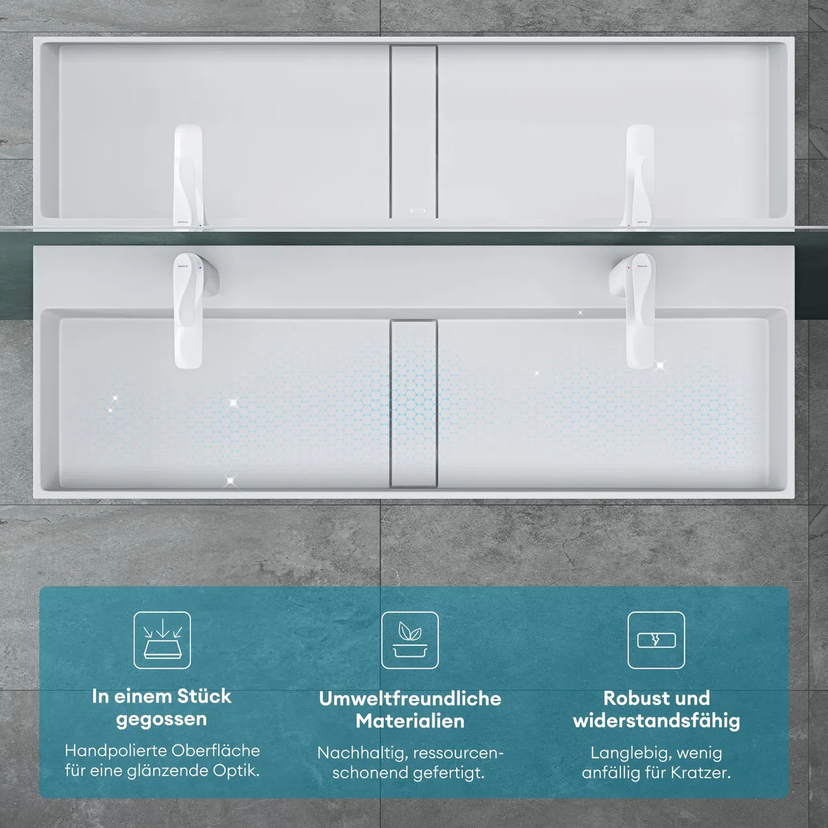Mai & Mai Lavabo da Appoggio 120x40x12cm, Lavabo Bagno Sospeso Lavandino Bagno Colossum6028 da Marmo Fuso, due Fori per la Rubinetteria, Bianco opaco