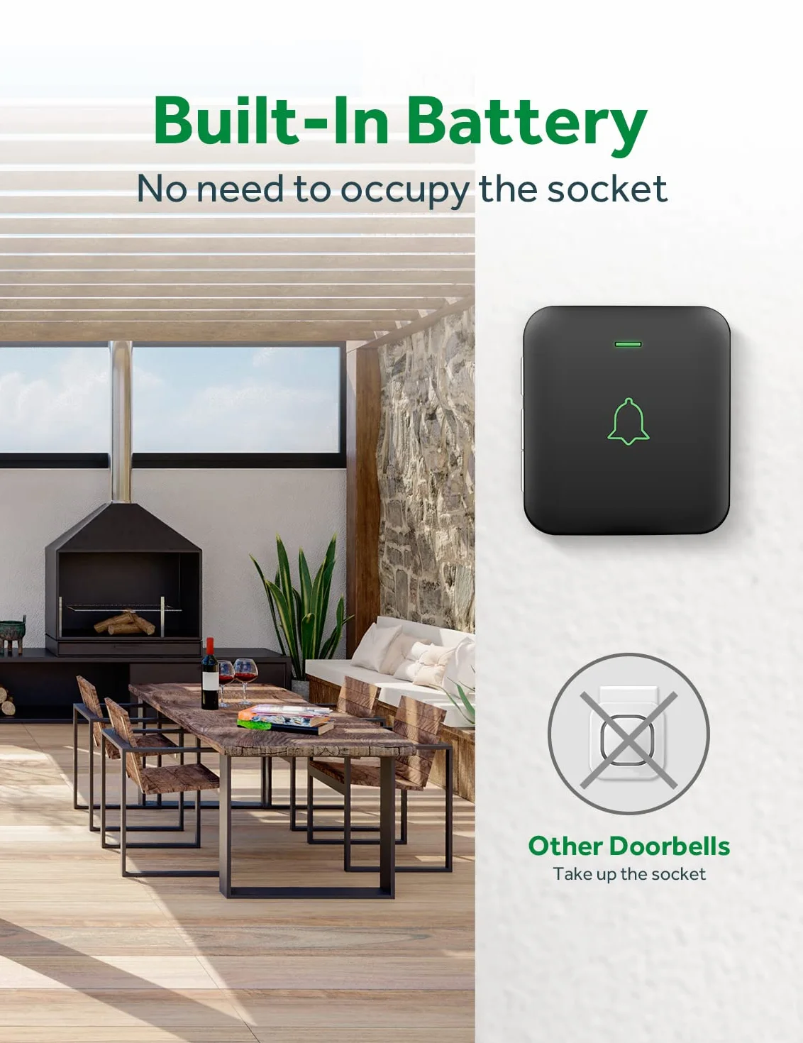AVANTEK, campanello senza fili a batteria, mini campanello senza fili 300 m, impermeabile IP65, 52 melodie su 5 livelli di volume con indicatore LED, BA-11