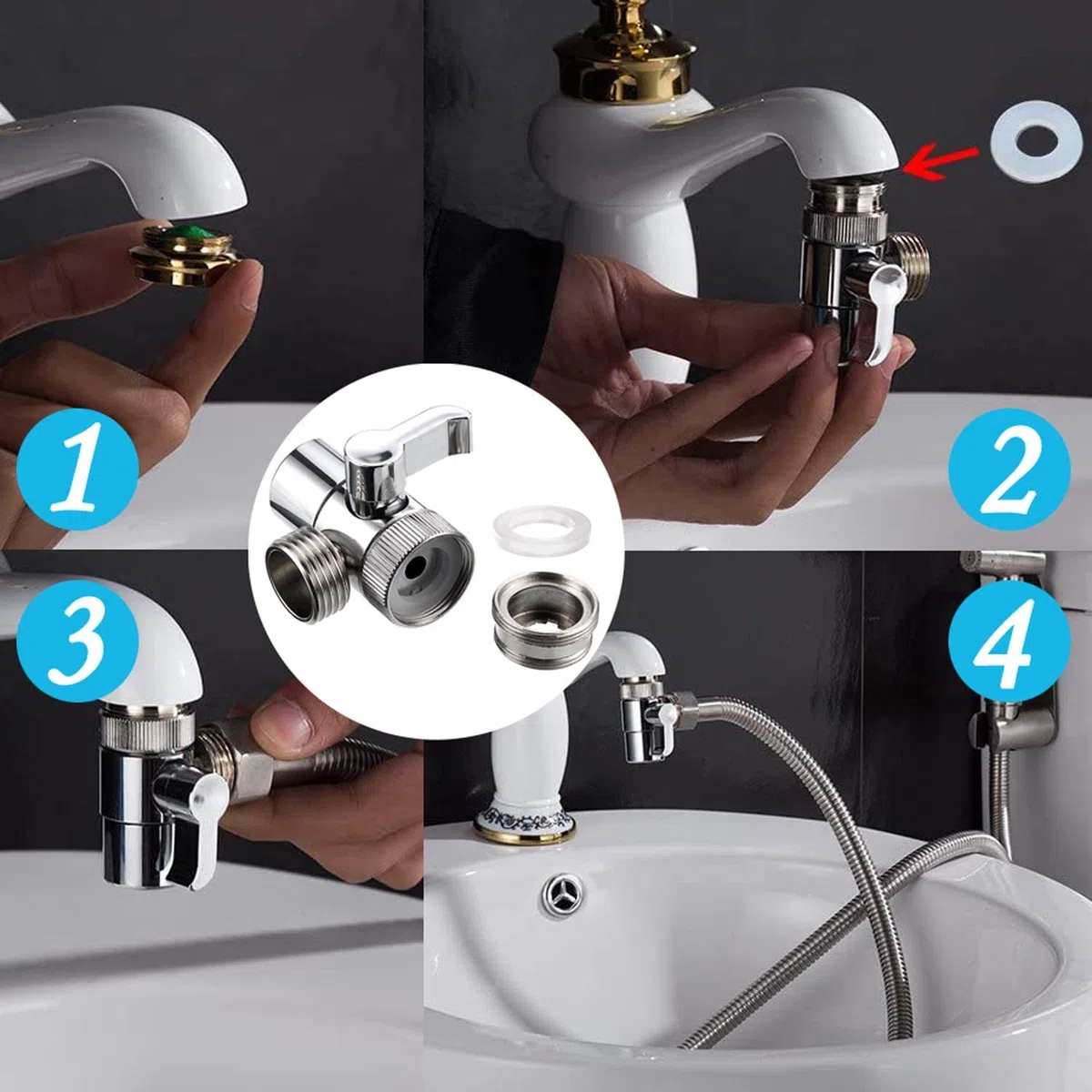 Doccetta per lavabo set, soffione doccia per lavabo doccetta da bagno con 59" tubo per animali domestici doccia lavare i capelli o pulire il lavandino, con valvola rubinetto