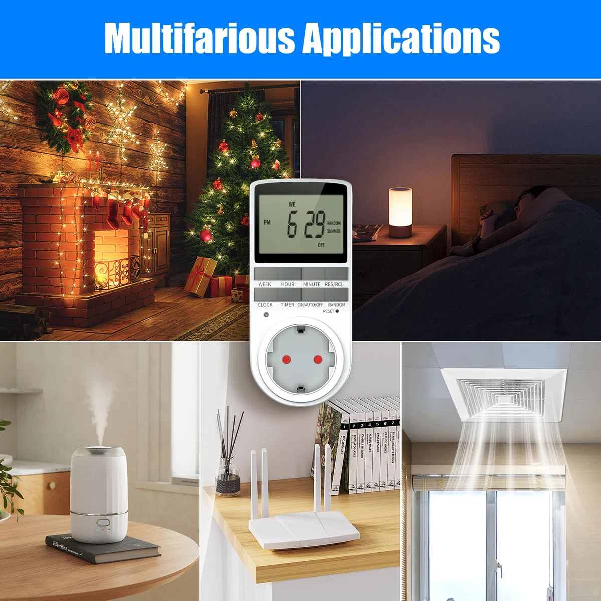Timer presa digitale programmabile, presa programmabile con ampio schermo LCD, 10 programmi giornalieri e modalità casuale per Natale, serra e elettrodomestici, 16 A/3680 W max
