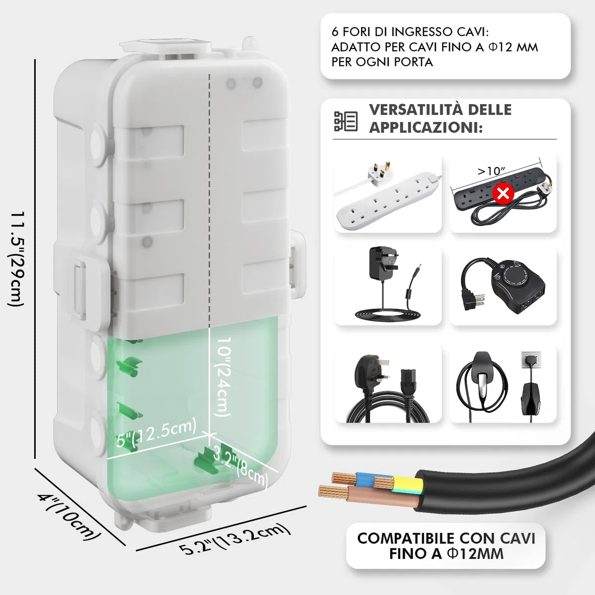 RESTMO Scatola per Cavi Media IP54 (29x13,2x10cm) – Impermeabile per Esterni, Ideale per Proteggere Prolunghe, Ciabattine e Connettori Angolari - Coloer Binaco