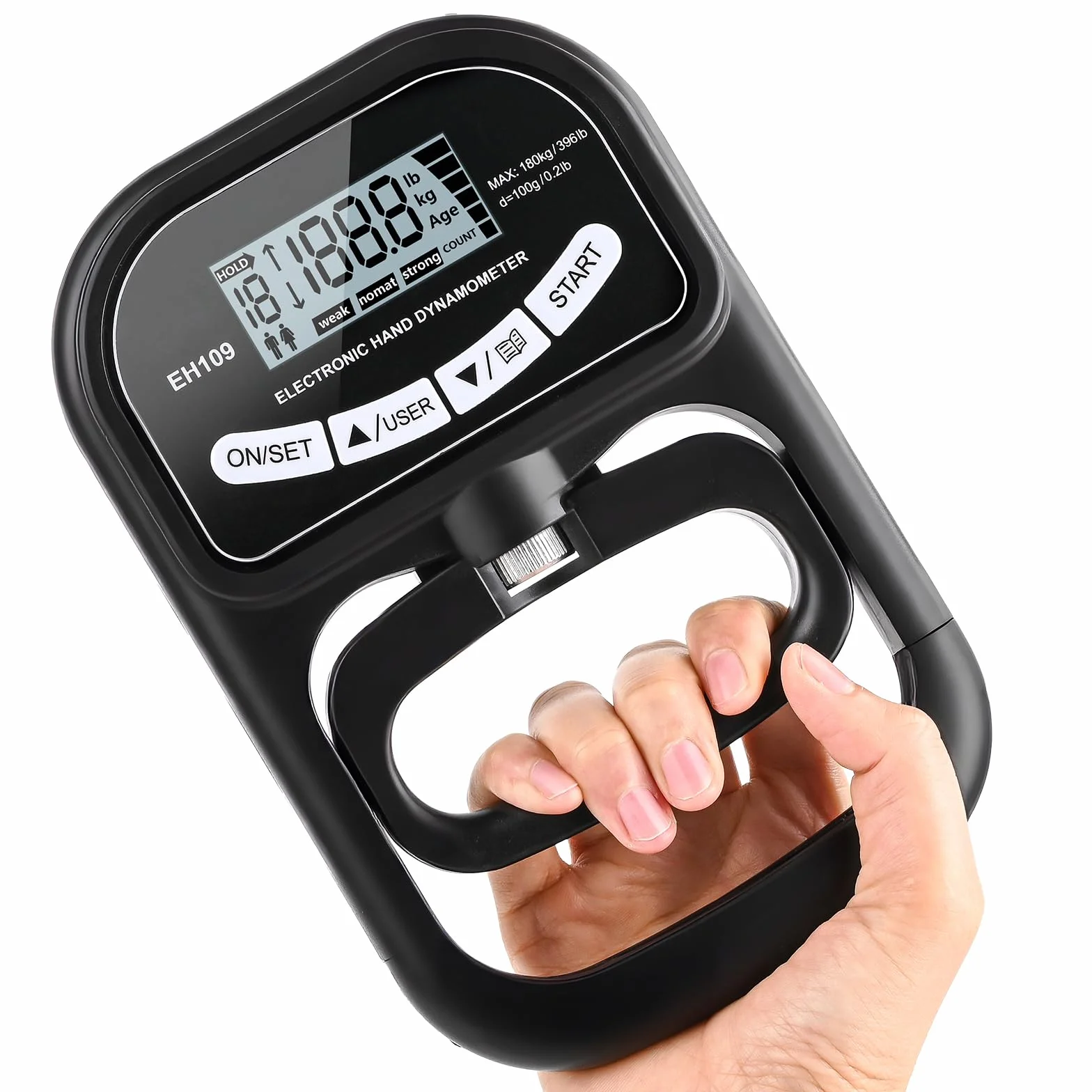 Dinamometro Digitale Portatile per Misurazione della Forza di Presa, Misuratore Elettronico di Forza con Acquisizione Automatica, Strumento di Precisione per Test di Resistenza(180KG)