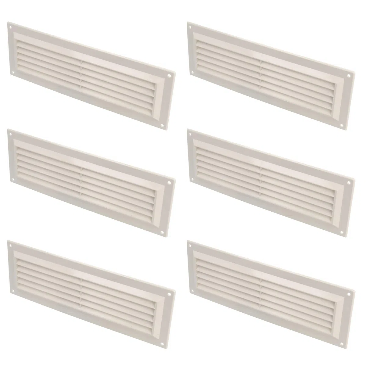 Amig - Set di 6 griglie di ventilazione rettangolari in plastica con zanzariera - Ideali per cucina e bagno - 260x90 mm - Bianco