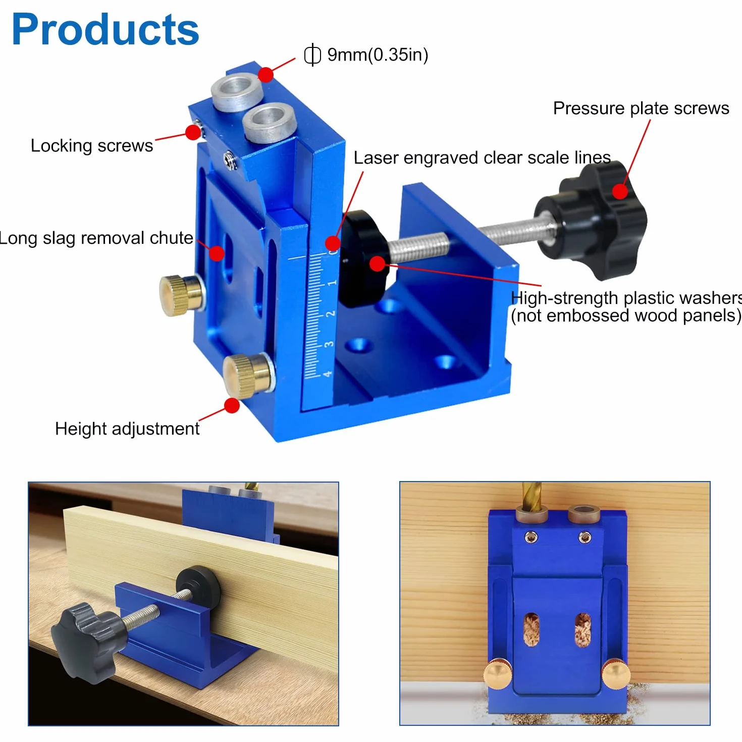 6 Pezzi Set da Dima per Spinatura Legno, Regolabile Lega di Alluminio Dima per Fori a Tasca, Spinatrice per Legno per Lavorazione del Legno, Mobili, Punzonatura fai da te