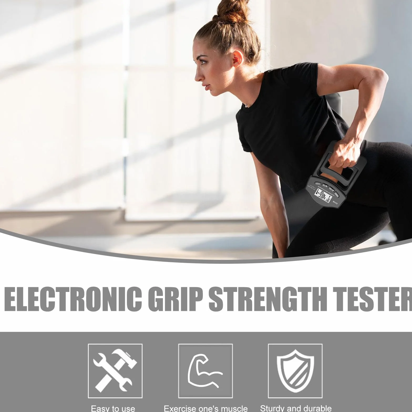 Manometro digitale, 396lb/180 kg, nero, dinamometro Grip Strength Trainer con cavo di ricarica USB, Grip Strength Trainer elettronico, misura grande schermo LED