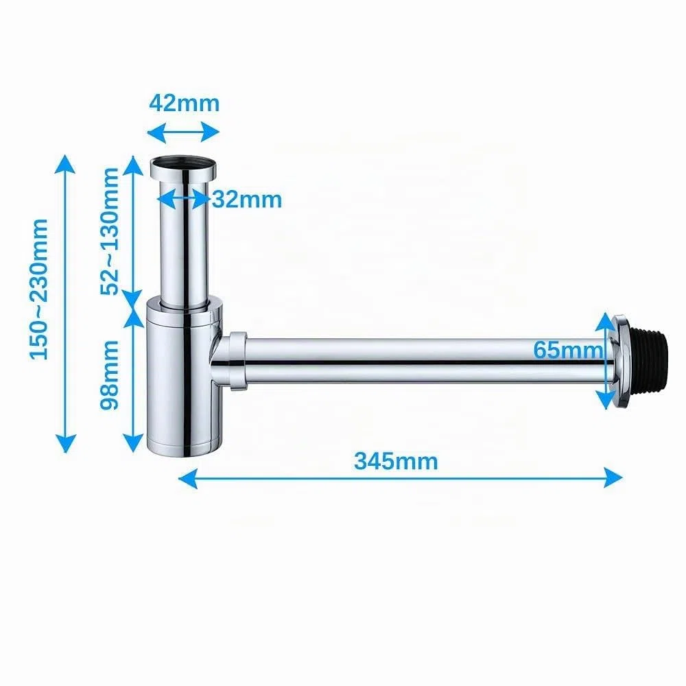 ONECE Sifone Tubo Universale per Lavabo Bagno in Acciaio Inox, 1 1/4" x 32 mm, Altezza Regolabile 15-23 cm, con Manicotto in Gomma, Anti-odore & insetti, Cromato