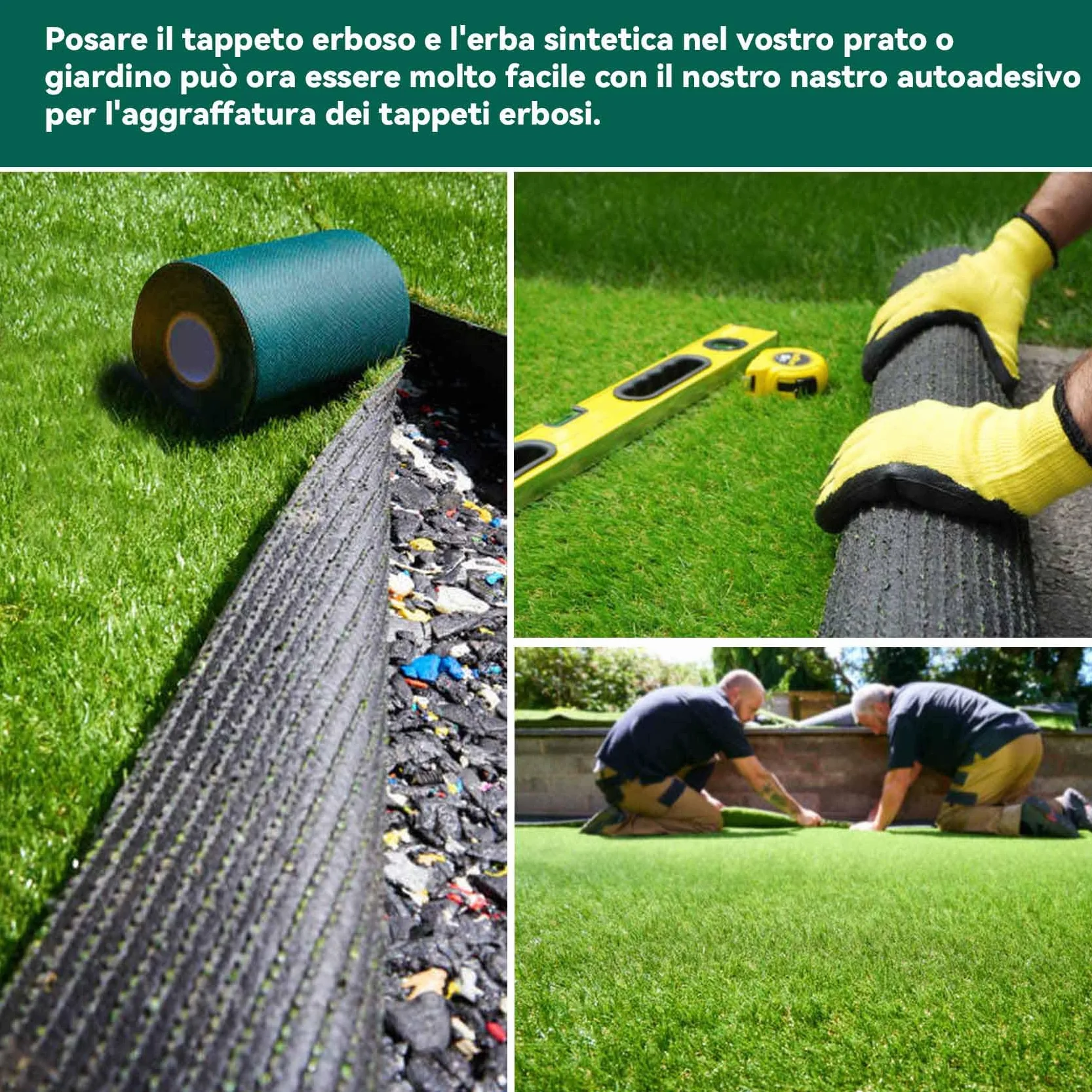Nastro di Giunzione per Erba Artificiale, 15cm X 10m Nastro per Erba Nastro Autoadesivo per Cuciture per Prati per Collegare 2Pz di Moquette in Erba Finta