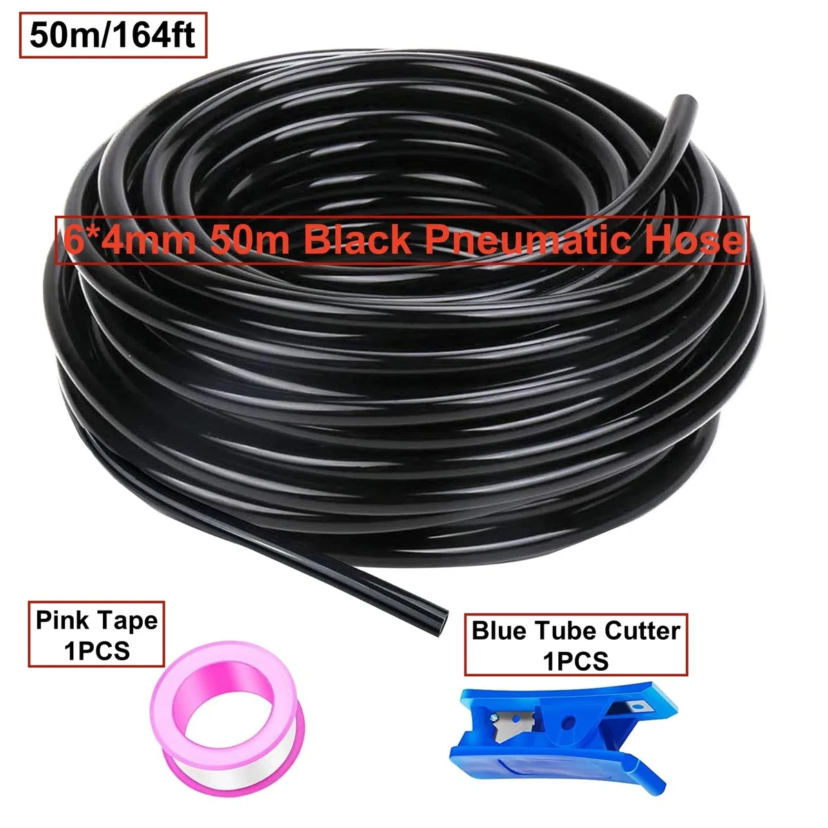 50 Metri Tubo Aria Compressa Poliuretano Nero, Attacco Rapido Tubo Aria 6mm Diametro Esterno 4mm Diametro Interno,Pneumatico per Aria Compressa Adatto Per il di vari Utensili Pneumatici