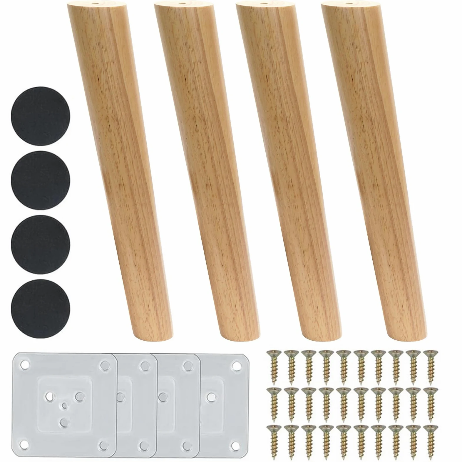 4 Pezzi Piedini Mobili Gambe di Ricambio 30cm Piedini per Mobili in legno massello Gambe Oblique Legno per Mobili con Piastra di Montaggio, Viti e Pad Antiscivolo per Divano Letto Tavolo Sedie