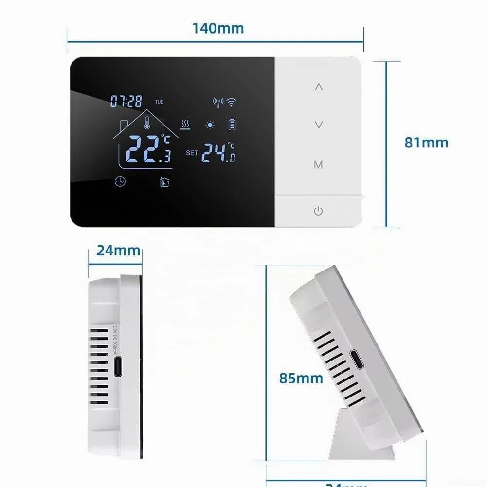 Termostato intelligente per app Tuya, batteria, cavo USB, WiFi, per caldaie a gas, termostato programmabile, regolatore di temperatura, compatibile con Alexa per controllo vocale