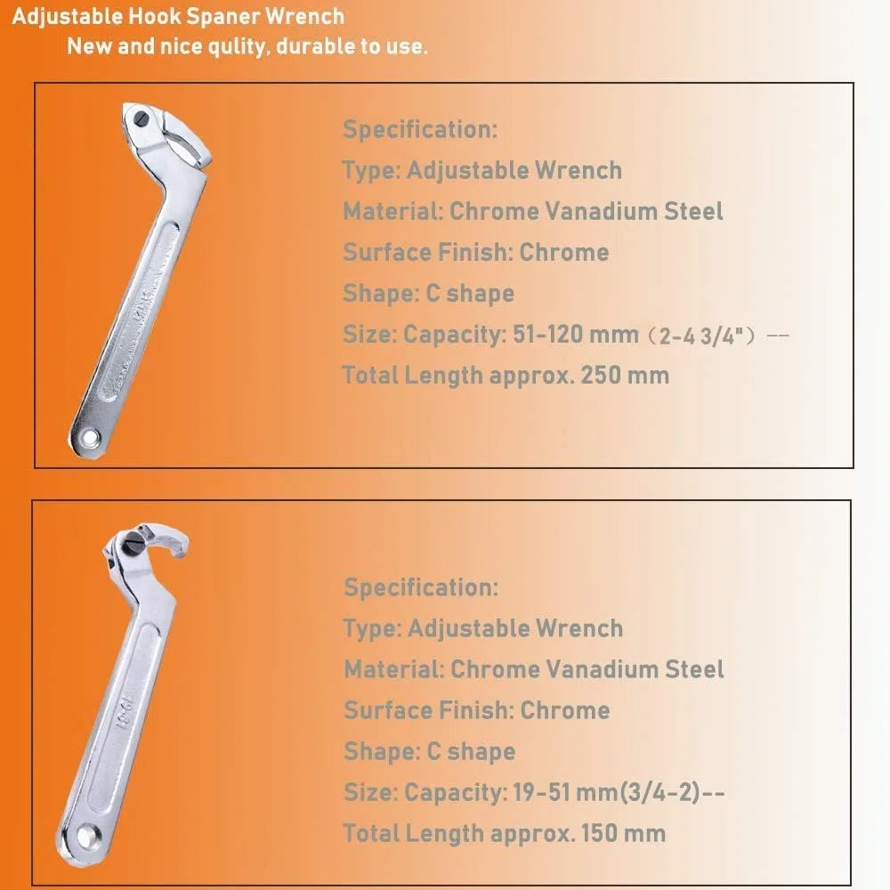 Poweka Chiave, Chiave a C Regolabile a Gancio, 3/4-2" (19-51Mm),Set di Chiavi 2-4 3/4" (51-121Mm) per il Serraggio di Collari, Controdadi e Dadi Laterali su Cuscinetti