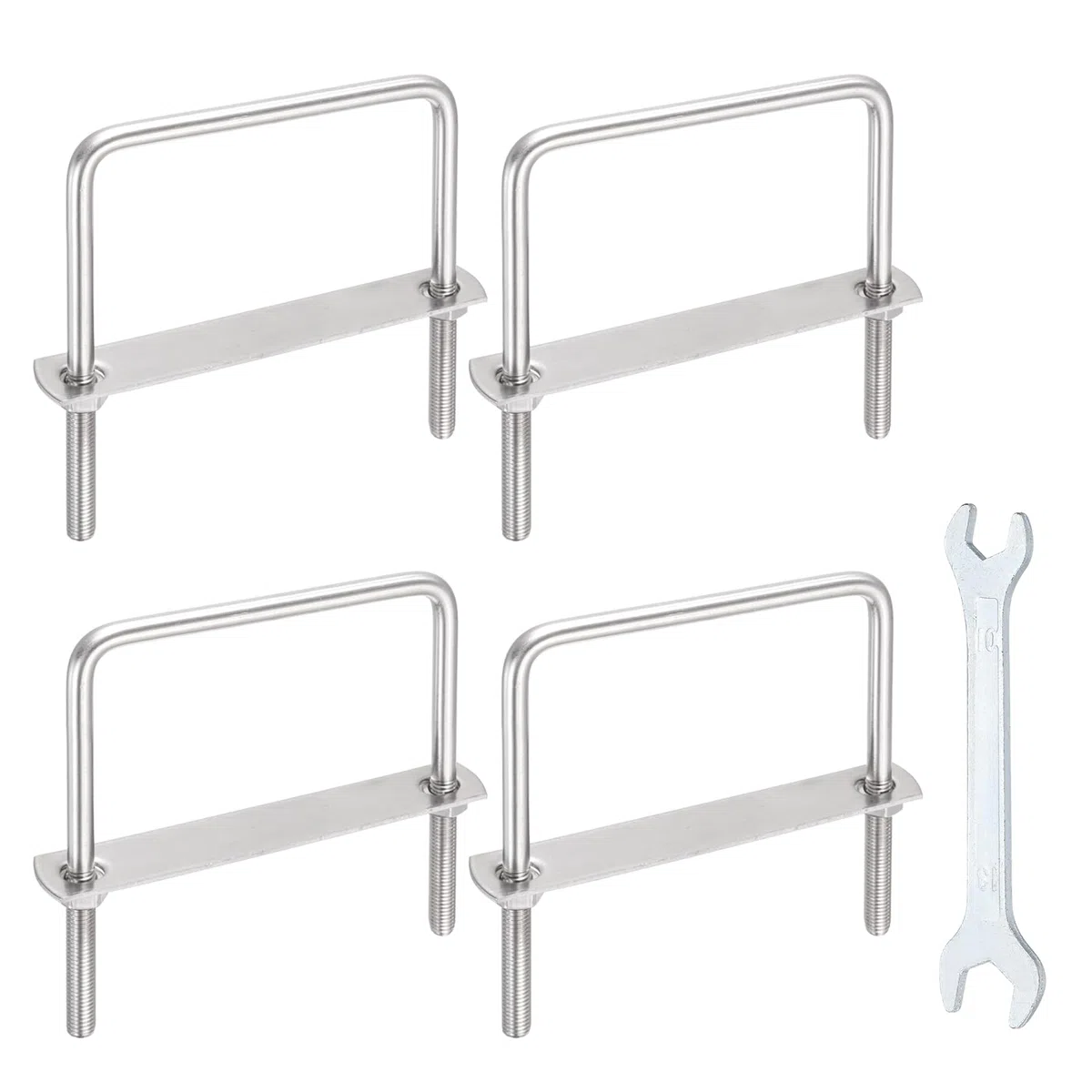 sourcing map Set di 4 bulloni a U quadrati M8, 101 mm, larghezza interna 100 mm, lunghezza 304 in acciaio inox 304, con dadi, piastre e chiave per rimorchio, sci, barca, barca da pesca