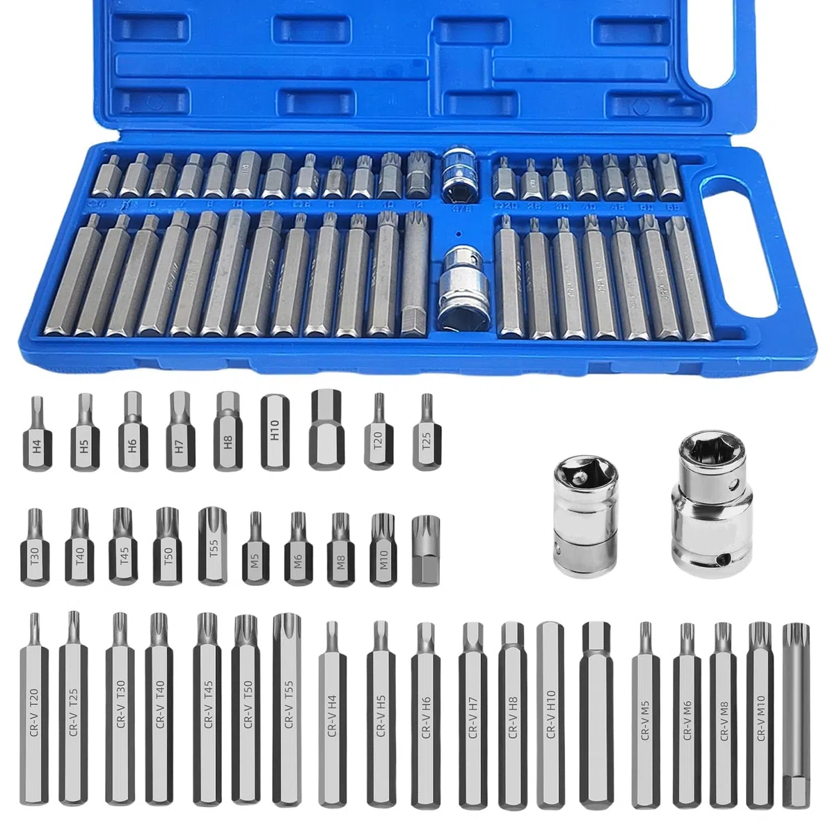 40 Pezzi Cacciavite Torx Bussola Kit, Include Punta Capo di Prugna, Esagonali e Spline, Bussole per Avvitatore con Unità da 1/2 3/8 Pollici, Set Cacciaviti Torx, per Officina e Fabbrica
