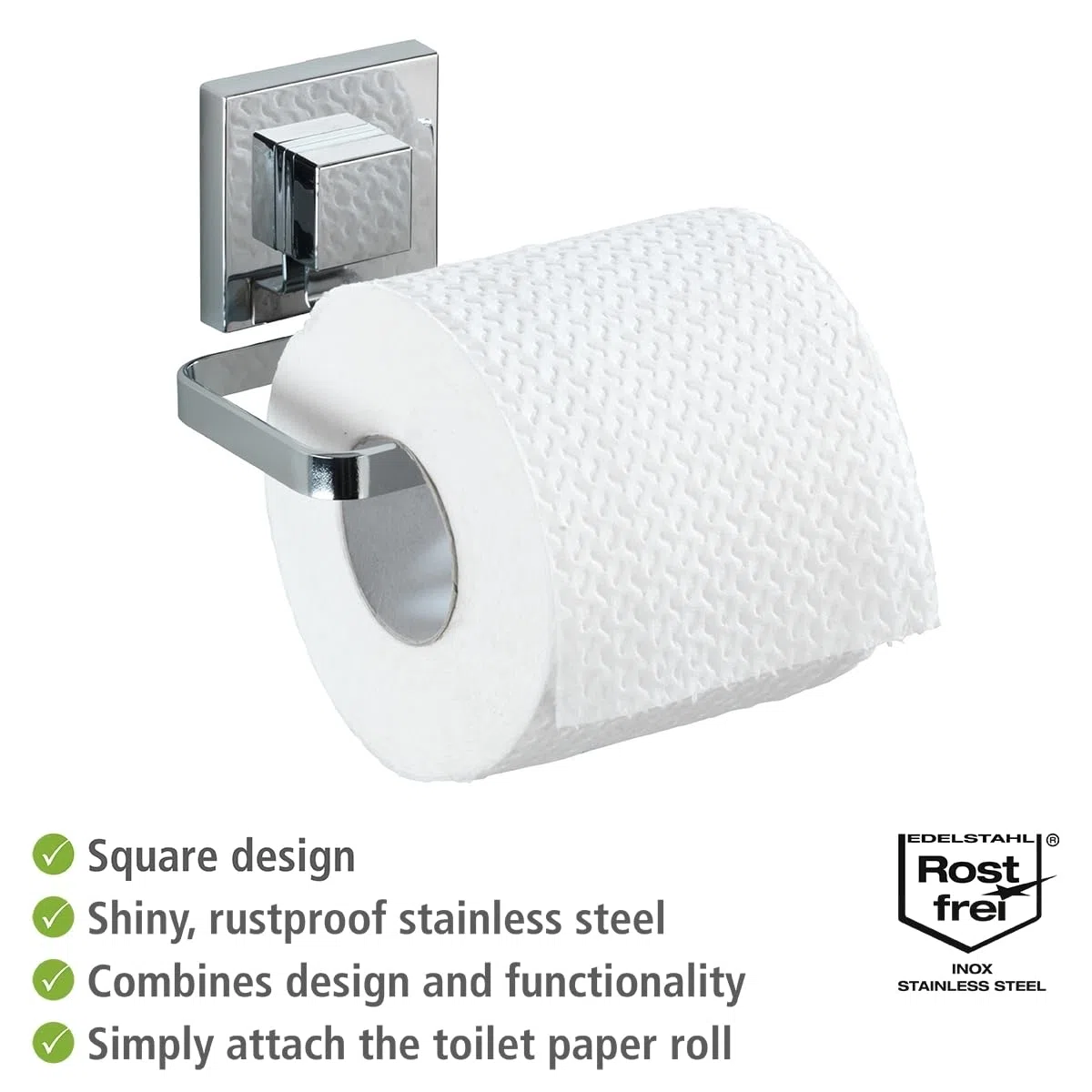 Wenko 22687100 supporto per carta igienica "quadro con Vacuum Loc, Acciaio Inossidabile, Argento, 14 x 11 x 6 cm