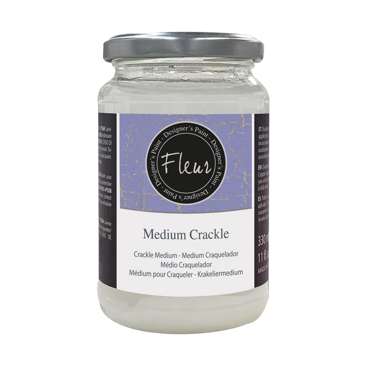 FLEUR DESIGNER'S PAINT | Medium per Effetto Crackle, 330 ml, Trasparente, Base Acqua, Per ottenere Oggetti e Superfici con effetto Screpolato ed Antico, Adatto su Qualsiasi Materiale.