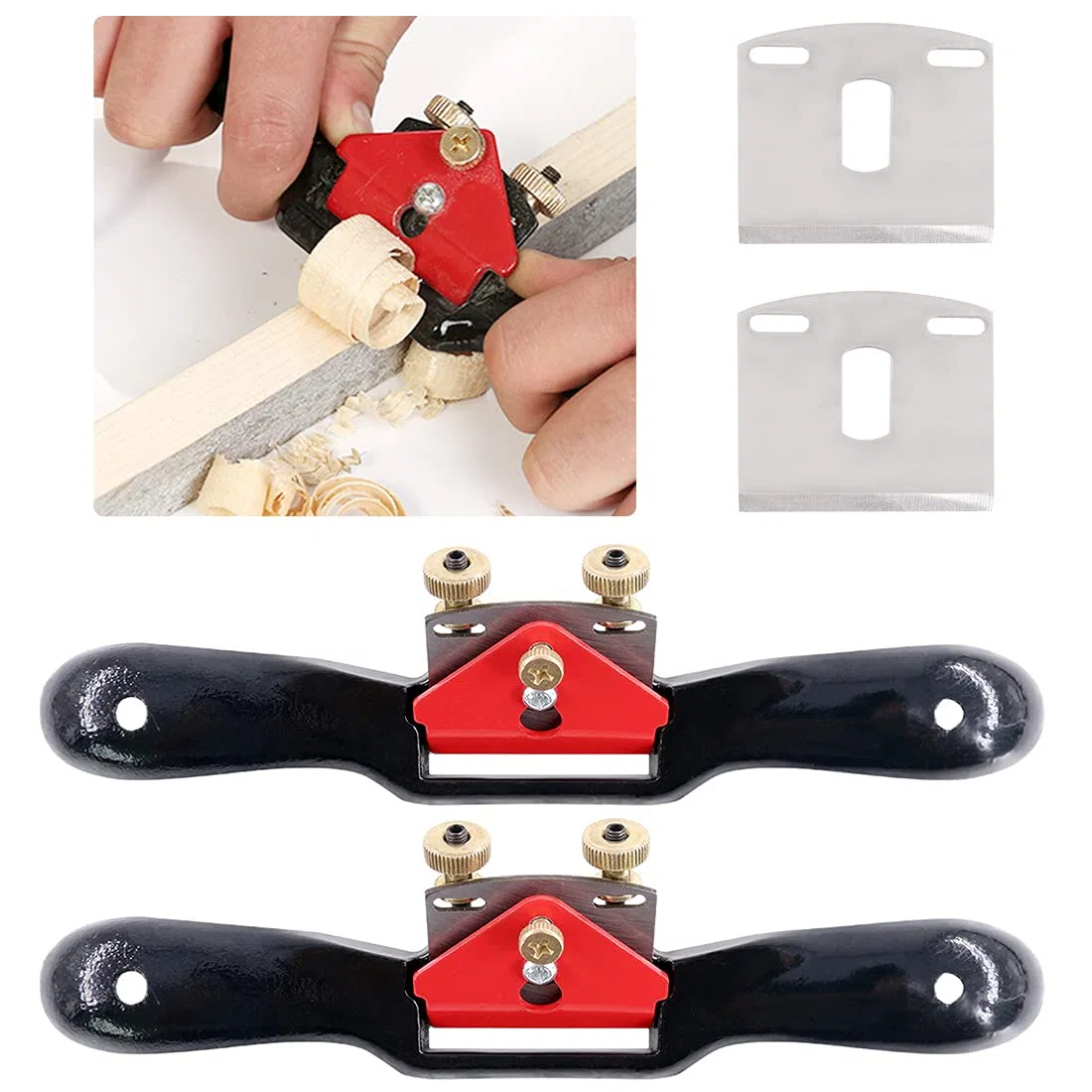 Glarks 2 pialle regolabili da 25,4 cm con base piatta e lama in metallo, strumento manuale per la lavorazione del legno e 2 lame extra per artigianato del legno