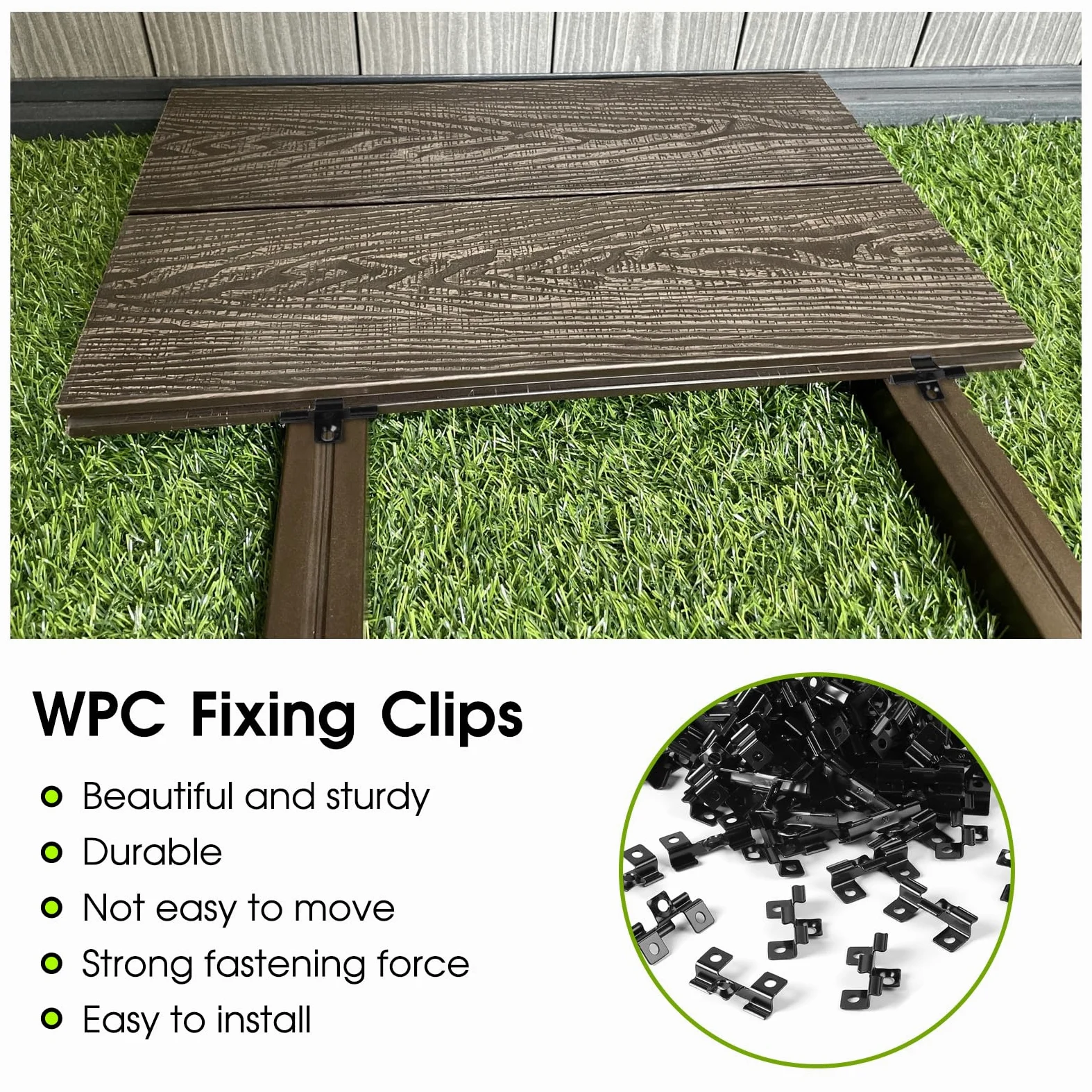 WPC clips 100 clip di fissaggio Acciaio inox per terrazze 6,5mm Clip per pavimenti in composito Fissaggio nascosto Campo di serraggio 6.5 mm, Nero