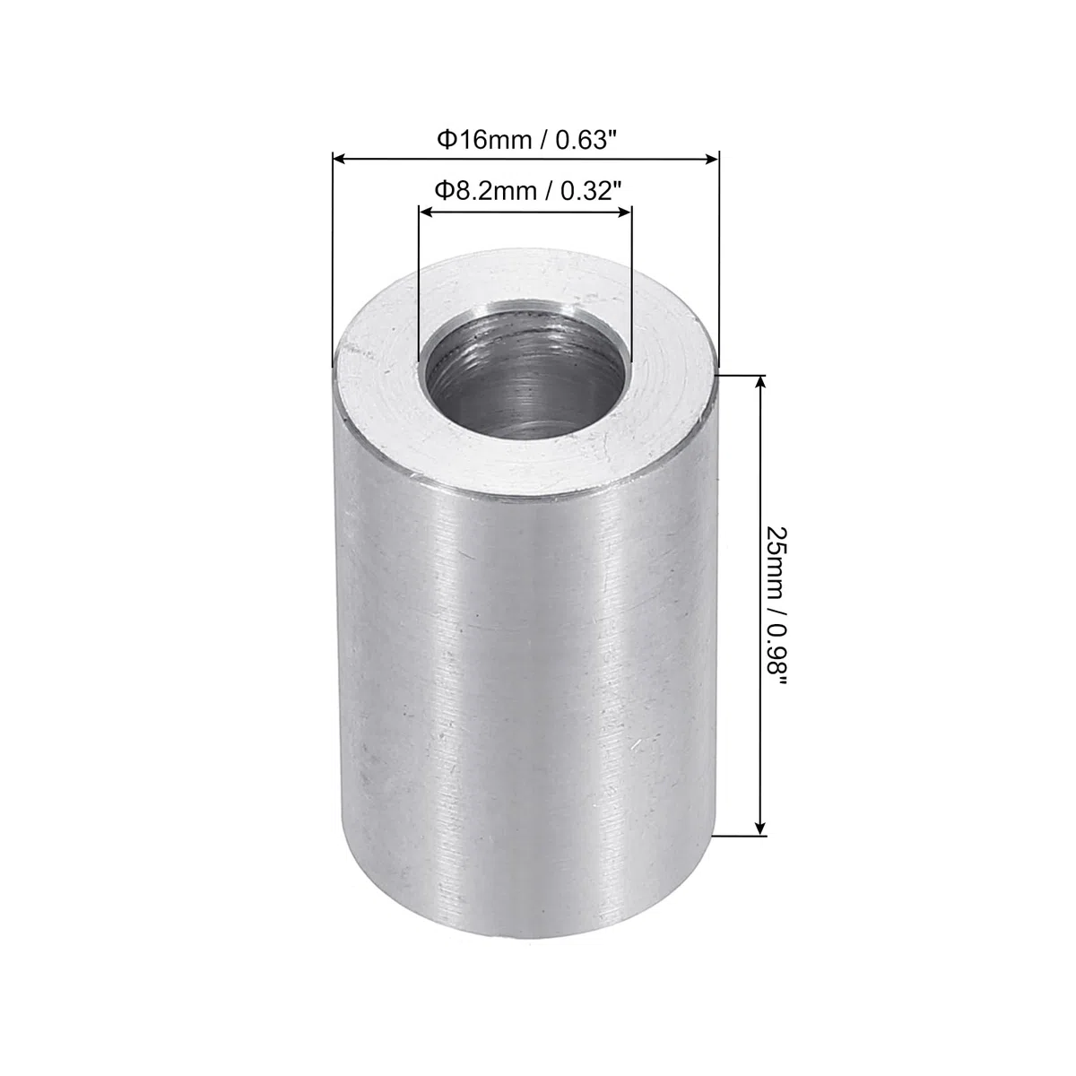 PATIKIL Spacer in Alluminio M8, 6 Pezzi Spacer in Metallo Alluminio 8.2mm ID x 16mm OD x 25mm L Spacer in Alluminio Vite Standoff Rotondo per Viti da 5/16 o M8
