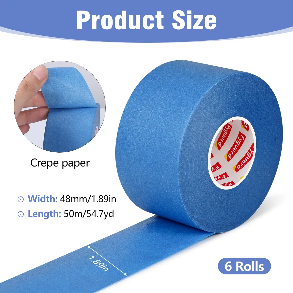 6 rotoli di nastro adesivo blu, 48 mm x 50 m, nastro coprente per mascheratura, facile rimozione, carta crespa per pittura e decorazione, interni ed esterni
